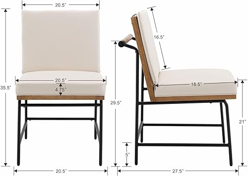 Miniatura 2 de Juego de 2 sillas de comedor modernas, tapizadas de piel sintética con marco de metal, cómodas sillas auxiliares de mediados de siglo para comedor,