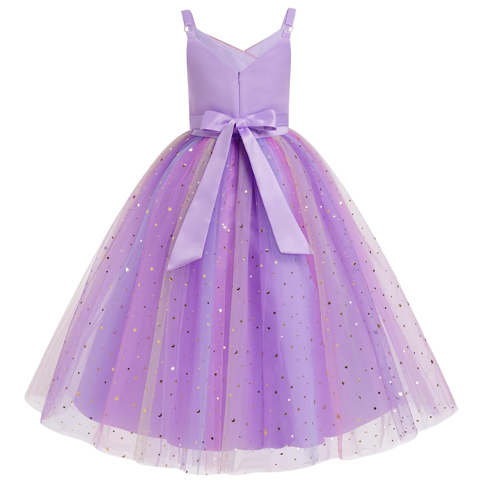 Vestido largo plisado de princesa para niñas, vestido largo para boda, dama de honor, graduación, vestido de baile, vestido bordado de encaje floral, elegante vestido con cuello en V, Morado (, 11-12
