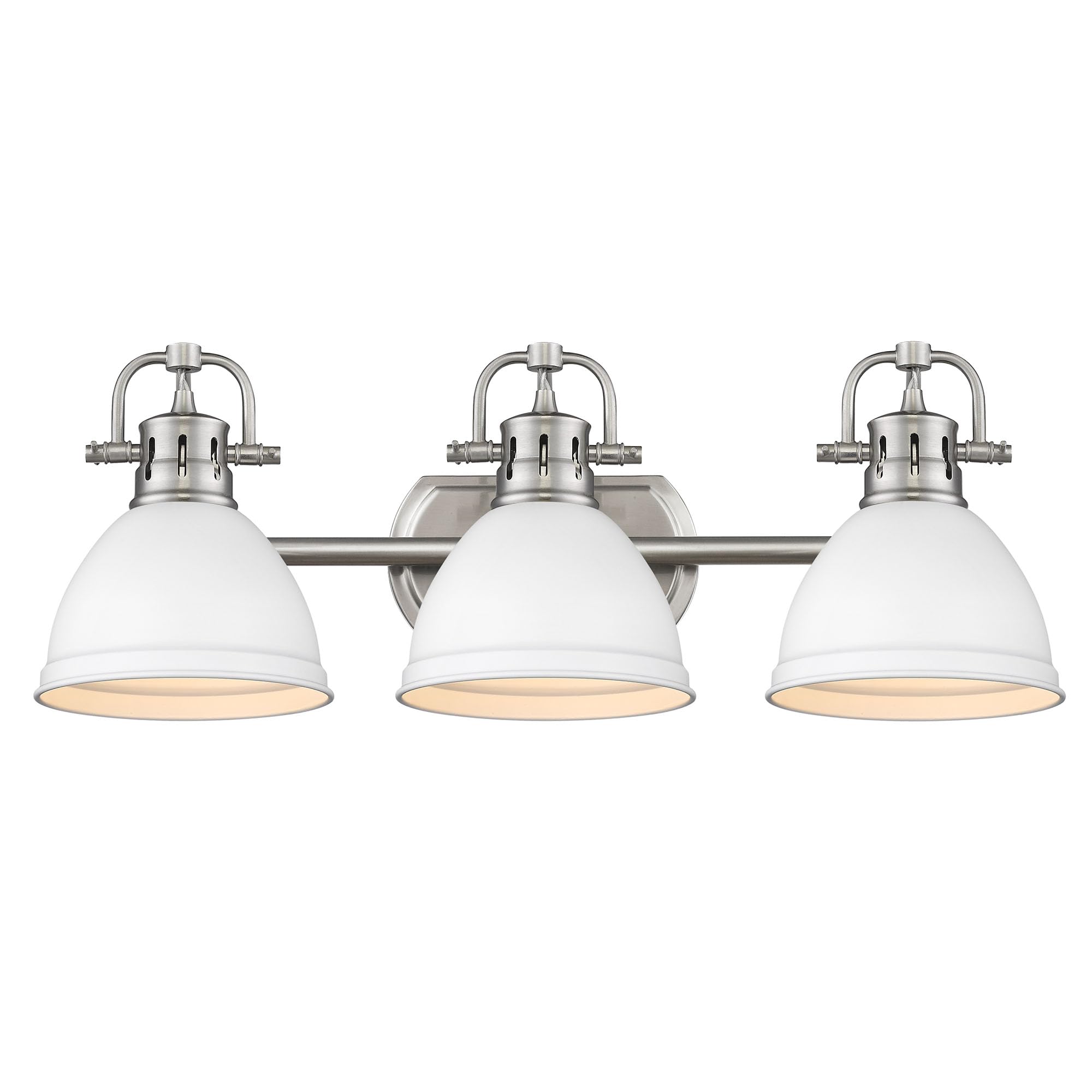 Golden Lighting 3602-BA3 PW-WHT Duncan Bath Vanity, Transitional, Pewter with Matte White Shades