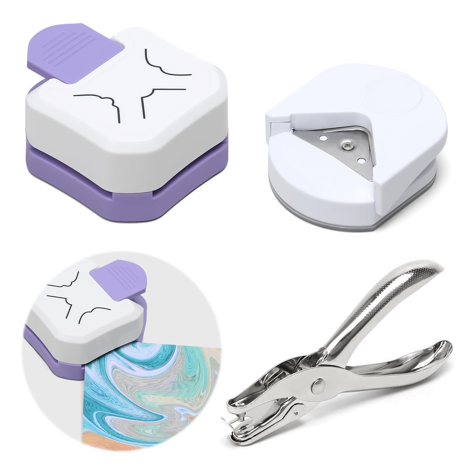 3 Pcs Corner Rounder Punch, Hole Punch 3 in 1 & 4mm Corner Cutter with Hole Paper Puncher, Corner Cutters for Paper Crafting, Scrapbooking, Card Making,DIY Crafts