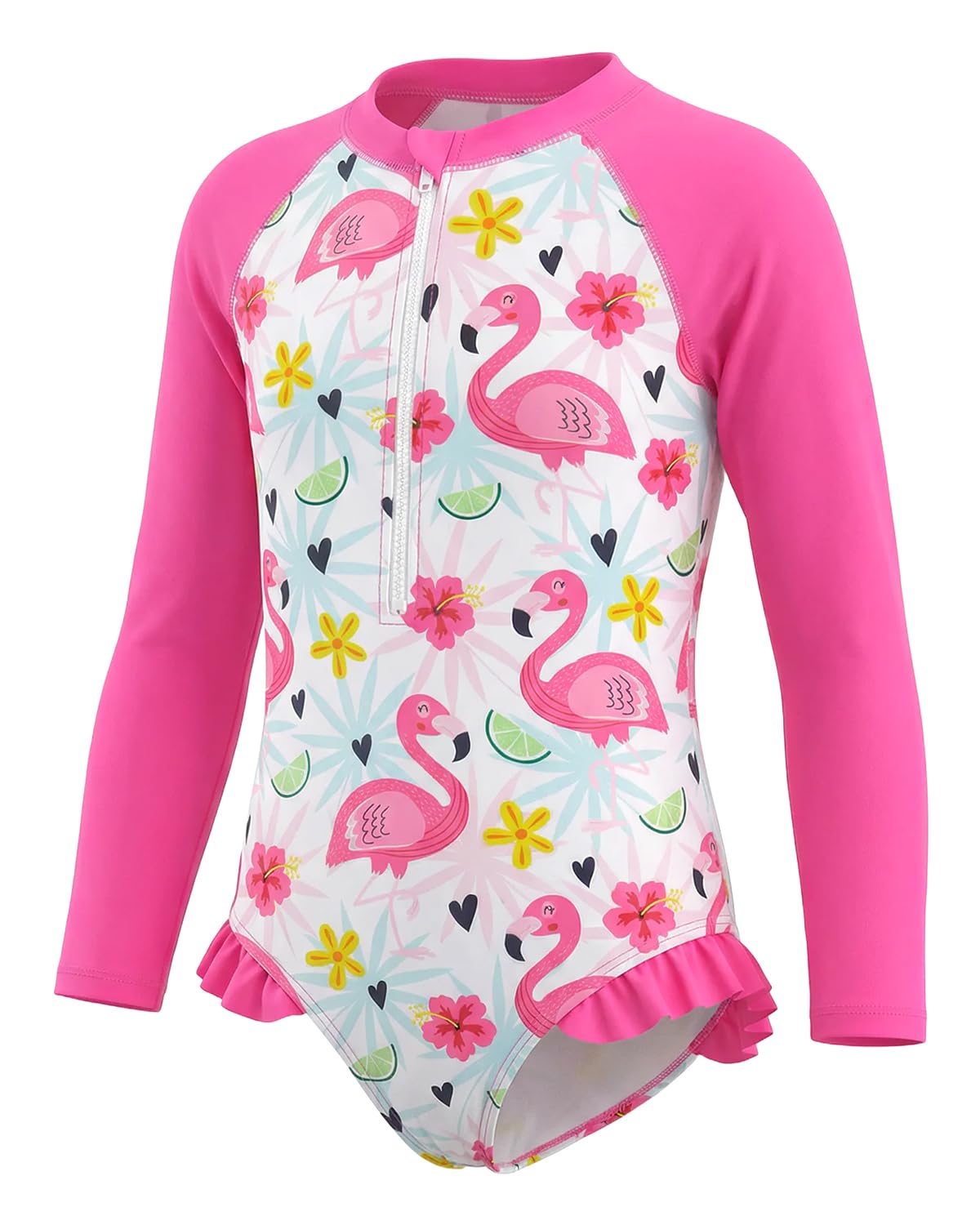 JiAmy Mädchen Badeanzug Kinder Langärmelig UV Schwimmanzug Einteilig Sommer Sportlich Rash Guards für 3–12 Jahre/98-158