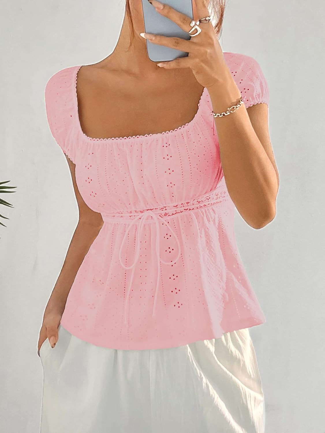 SHENHE Women's Babydoll Tops Square Neck Short Sleeve Teen Peplum Top image 3