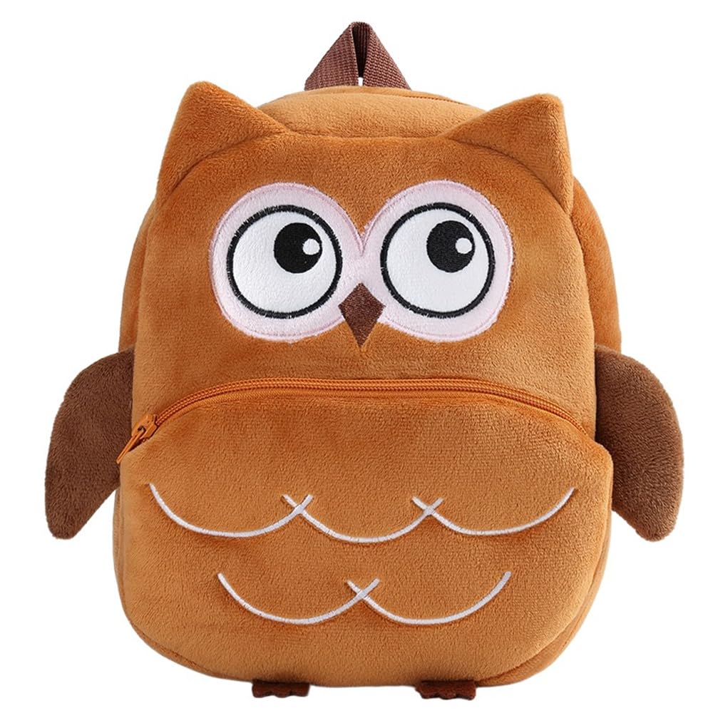 VASNOMX Cute Toddler Backpack,Mini Plush Animal Cartoon Toddler Bag Kindergarten Backpacks for Boys Girls 2-4 Years(Brown owl)