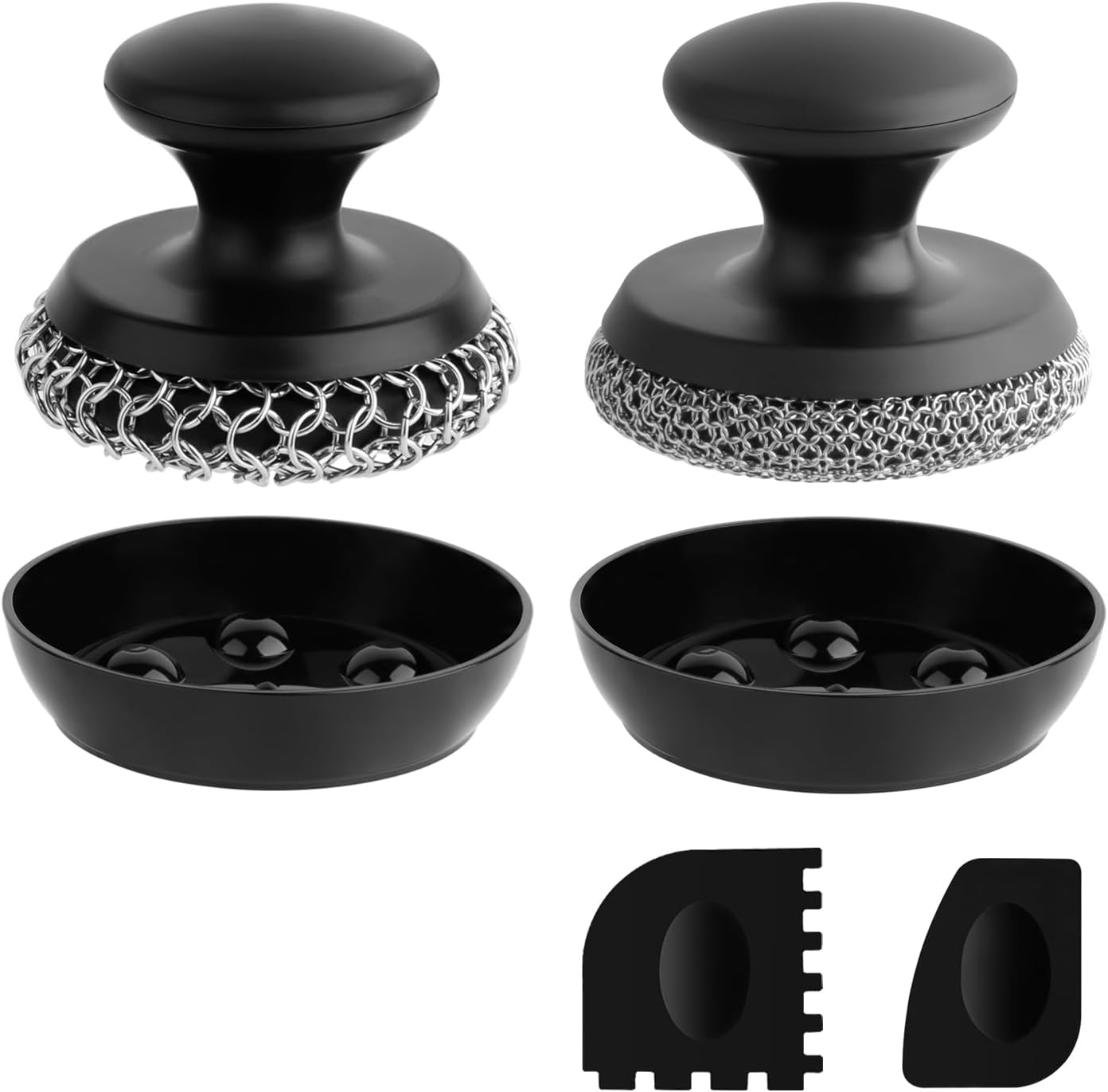 2PCS Cast Iron Scrubber Cleaner, Chainmail Scrubber for Cast Iron Pan Skillet, Dish Scouring Pad, 316 Stainless Steel Brush/Scraper for Metal Skillet Scrubbing, Wok, Dutch Oven Cleaning Kit - Thick
