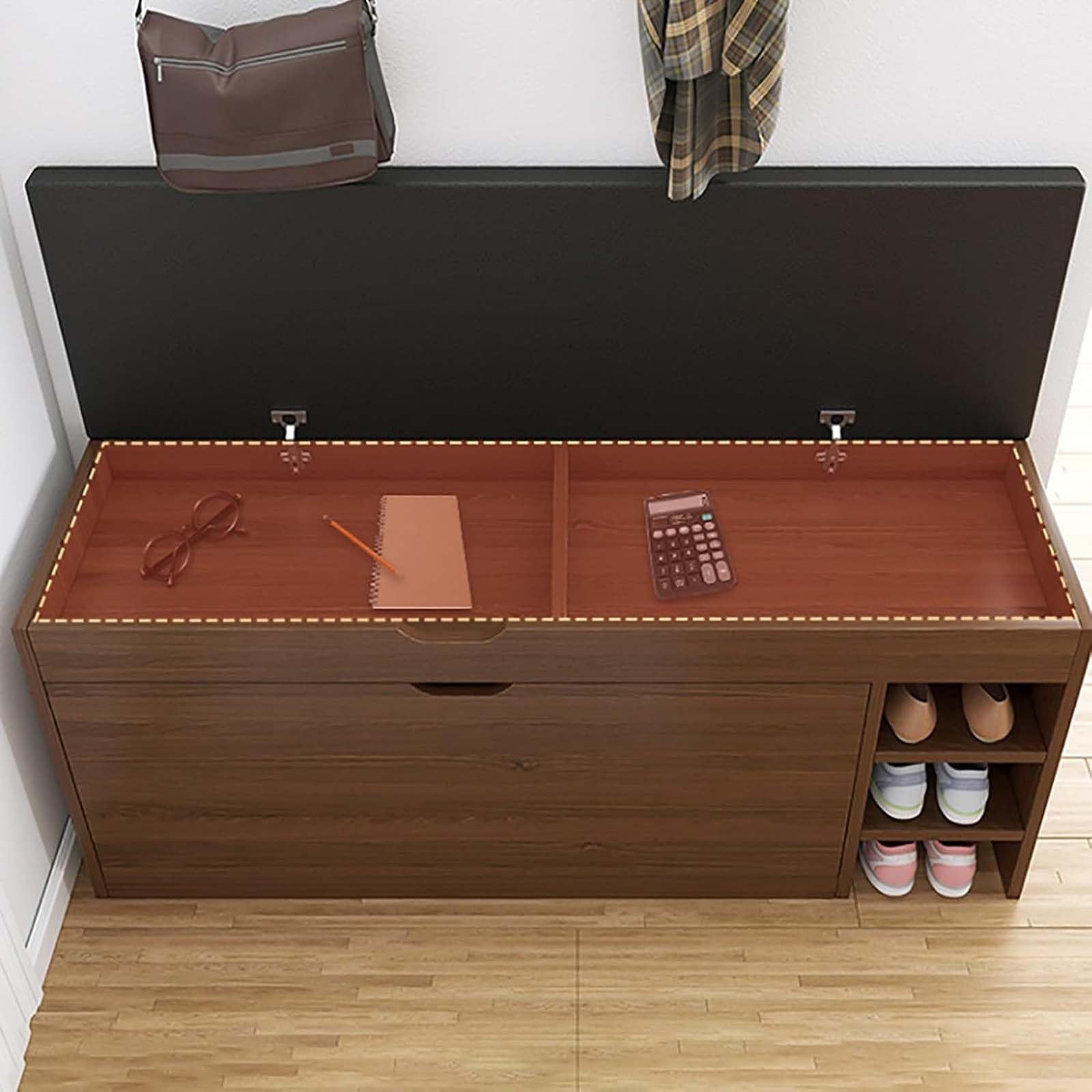 Banc à chaussures pour couloir étroit éliminant le désordre avec étagère secrète compacte