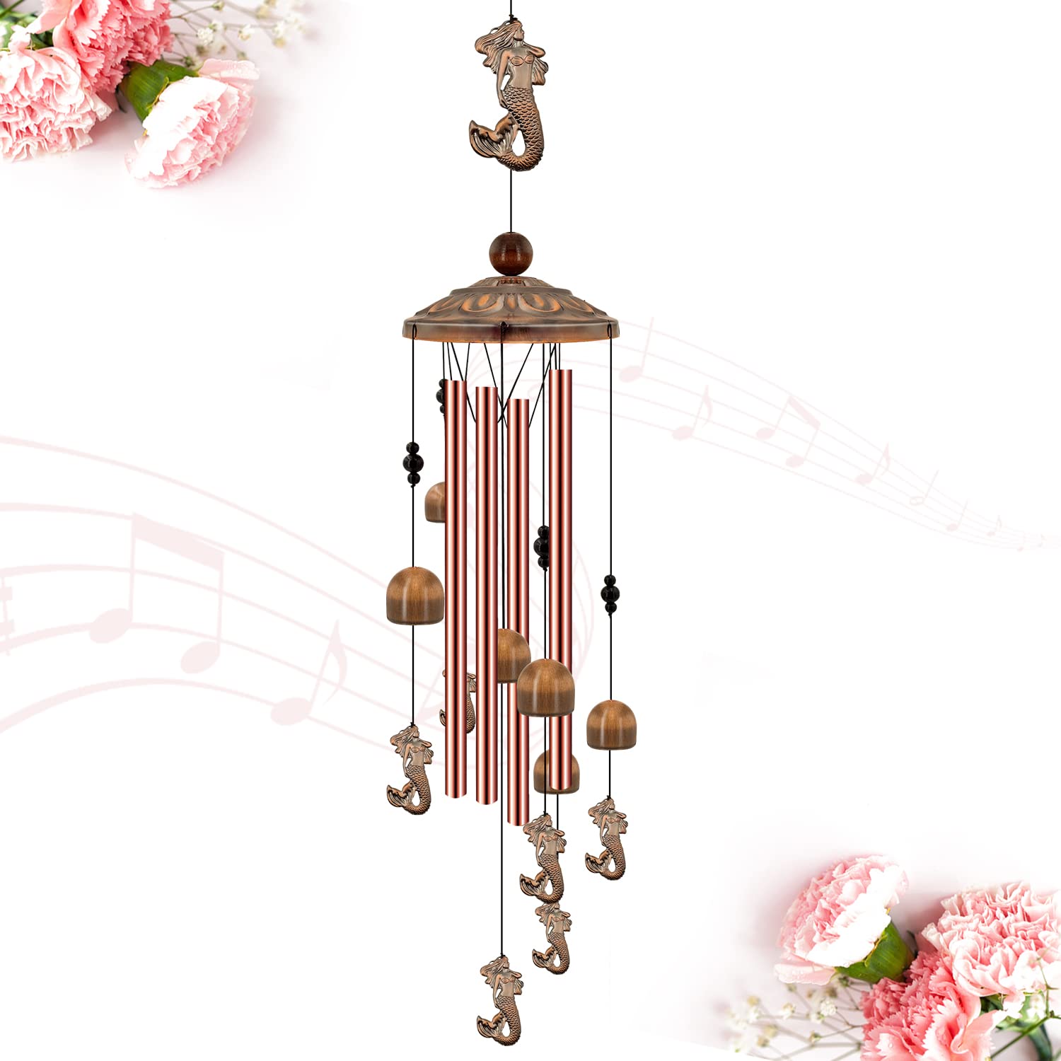 Mermaid Wind Chimes Outdoors Clearance, Housewarming Gifts，Wind Chimes for Outside Unique, Large Wind Chimes with S Hook, Patio Garden Décor