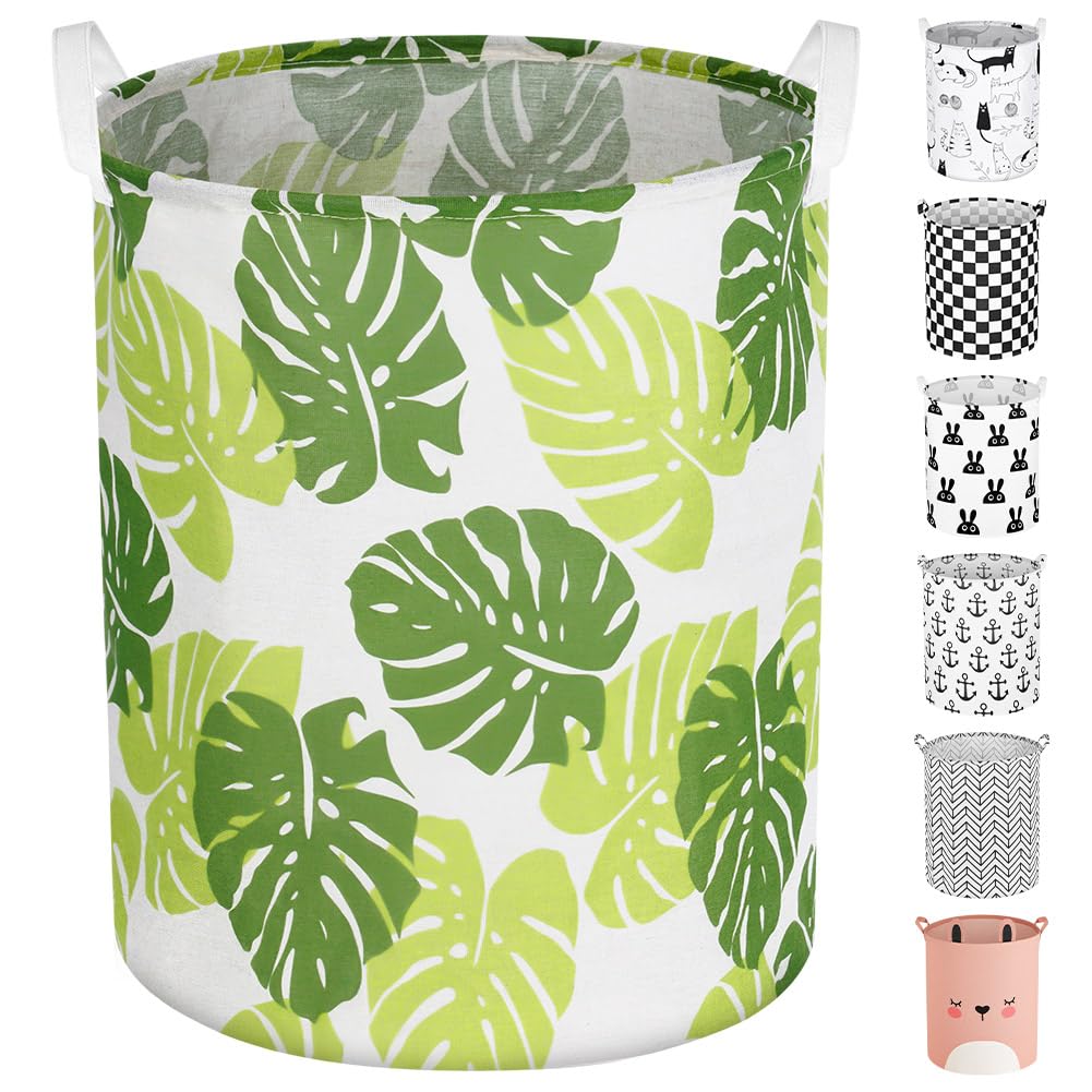 AUAUY Collapsible Laundry Basket, 19.7'' Large Laundry Hamper with Handle, Waterproof Dirty Clothes Basket, Cylindric Washing Baskets for Laundry Bedroom Bathroom Dorm Storage Clothes Bed Sheet Toys
