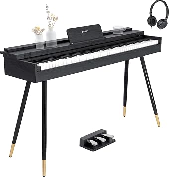 STRICH 88 Key Digital Piano, Hammer-Action Weighted Keyboard, Full Size Desk Cover Electric Piano Keyboard with Stand, 25Wx2 Speakers, Headphones, Three Pedal, SDP-350SColor Black