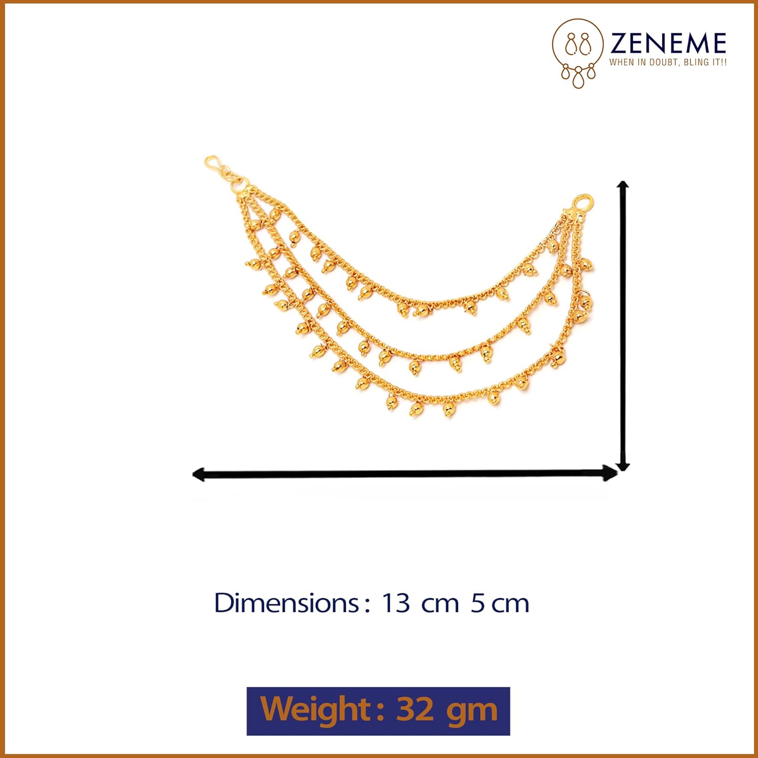 Zeneme Traditional Brass 18 K Gold Plated Wedding Jewellery Bahubali Inspired Long Chain Jhumki Earrings for Women and Girl 5 61yDFcIeUbL. SL1500