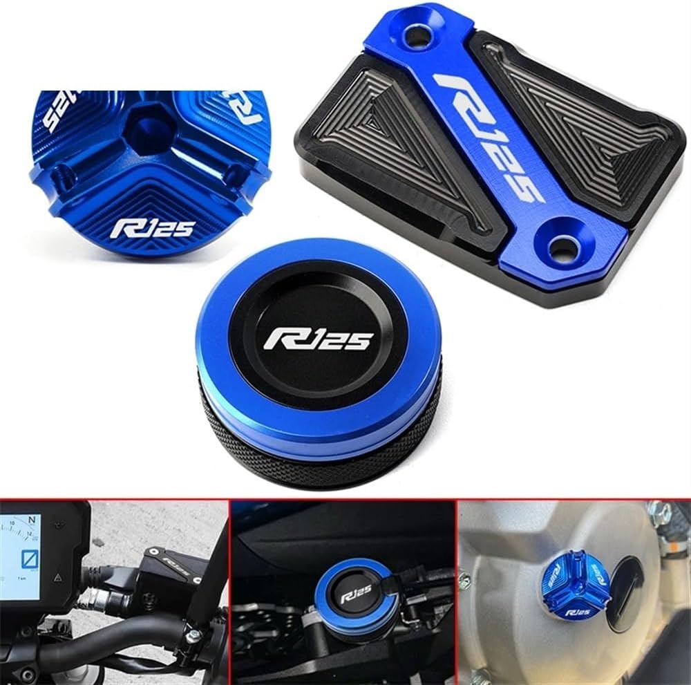 Motorcycle Oil Filler Caps, For YZFR125 YZF R125 2008-2023 Motorcycle Front & Rear Brake Fluid Reservoir Cap Cylinder Cover Guard Protector, EP Blue