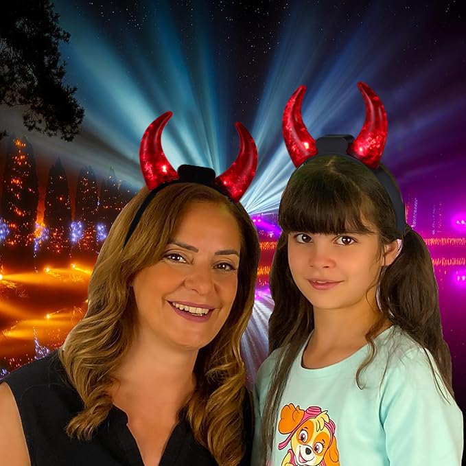 Beavorty LED Devil Horns Headband Halloween Light up Headband Flashing Demon Hair Hoop Headwear for Halloween Cosplay Costume Party Supplies - Image 2