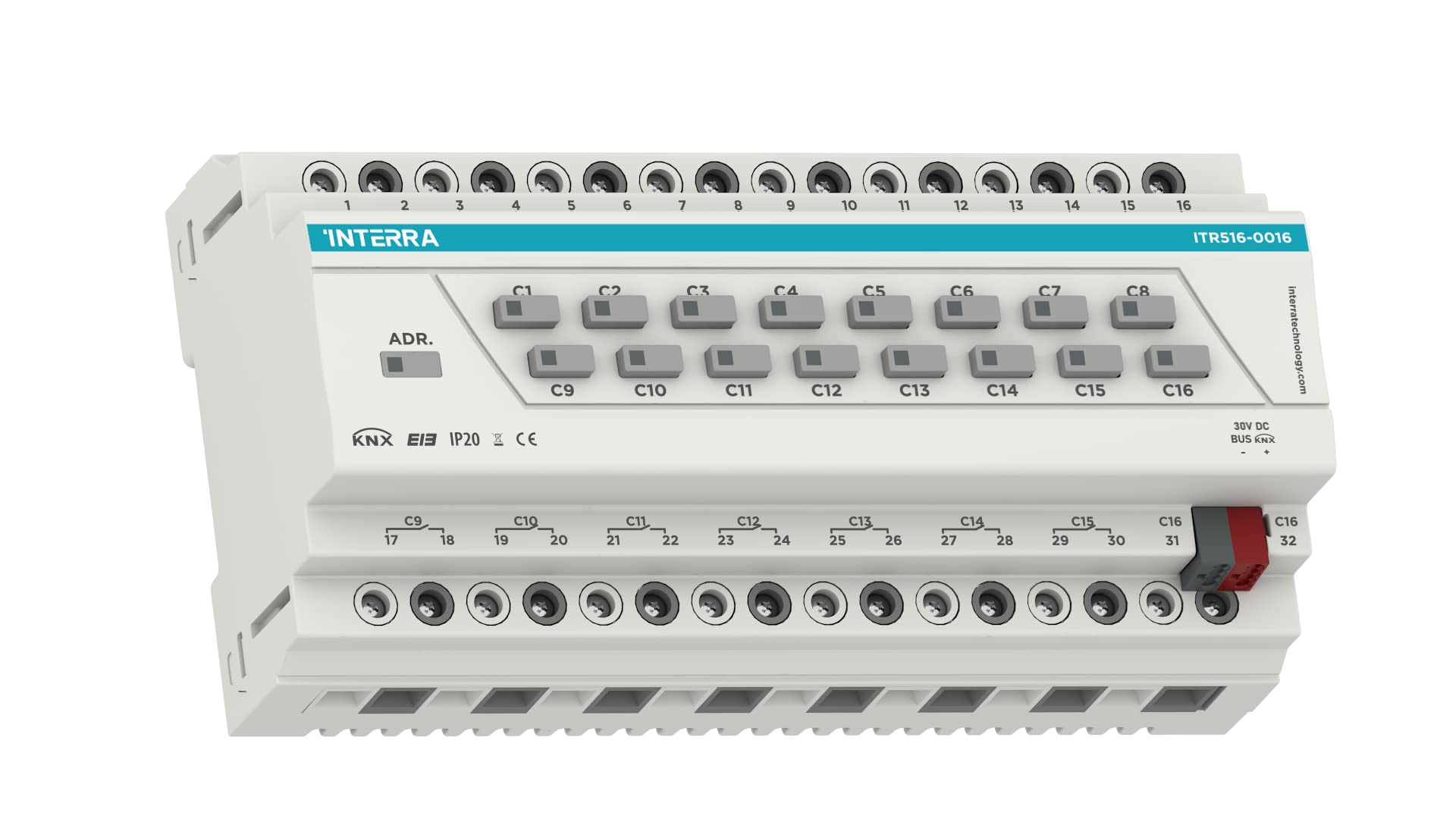 Interra KNX - Attuatore combinato a 16 canali (140μF) e a 16 canali per tapparelle, fattore di commutazione universale