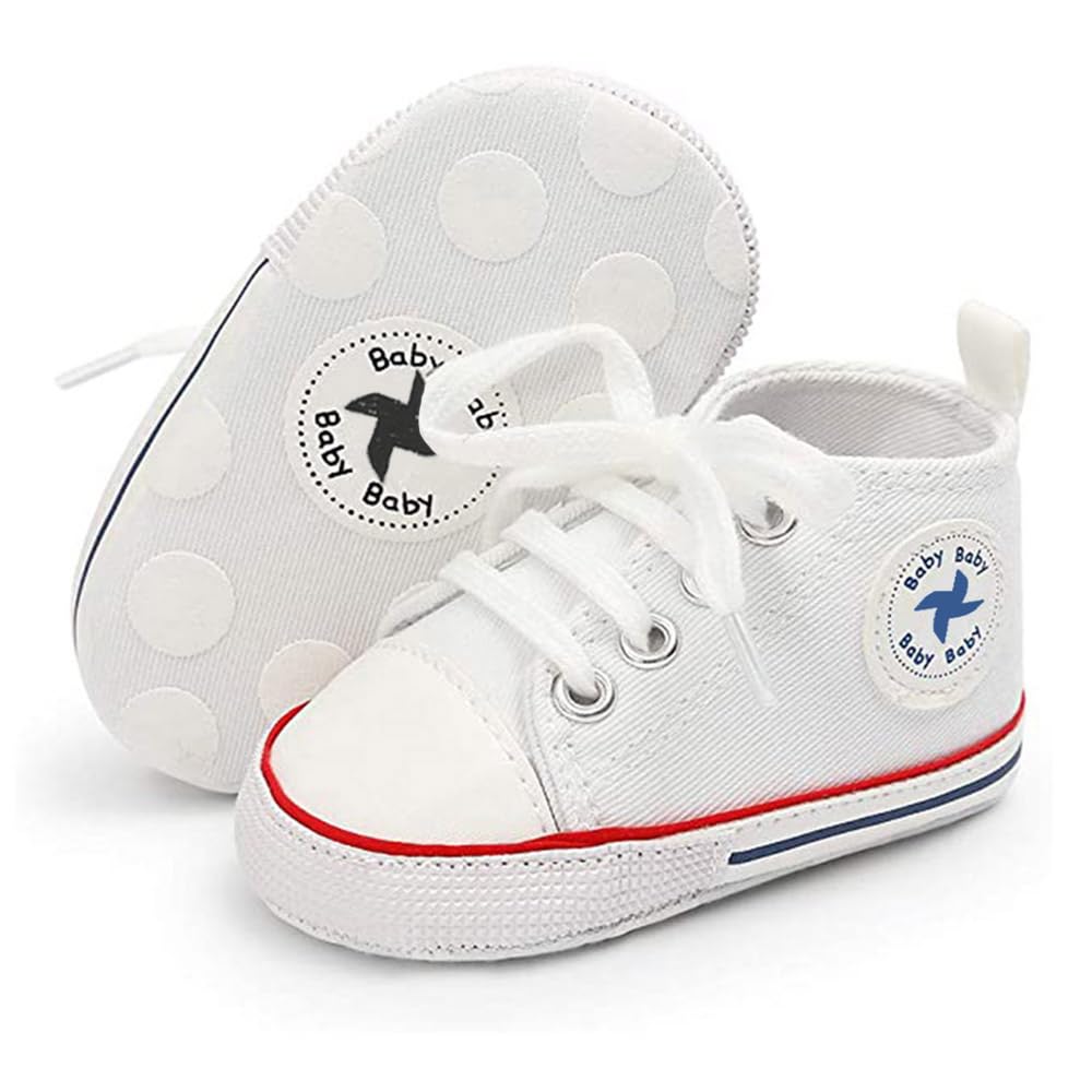 UARO Baby Boys Girls Star High Top Sneaker Soft Anti-Slip Sole Newborn Infant First Walkers Canvas Denim Shoes (0-6 Months