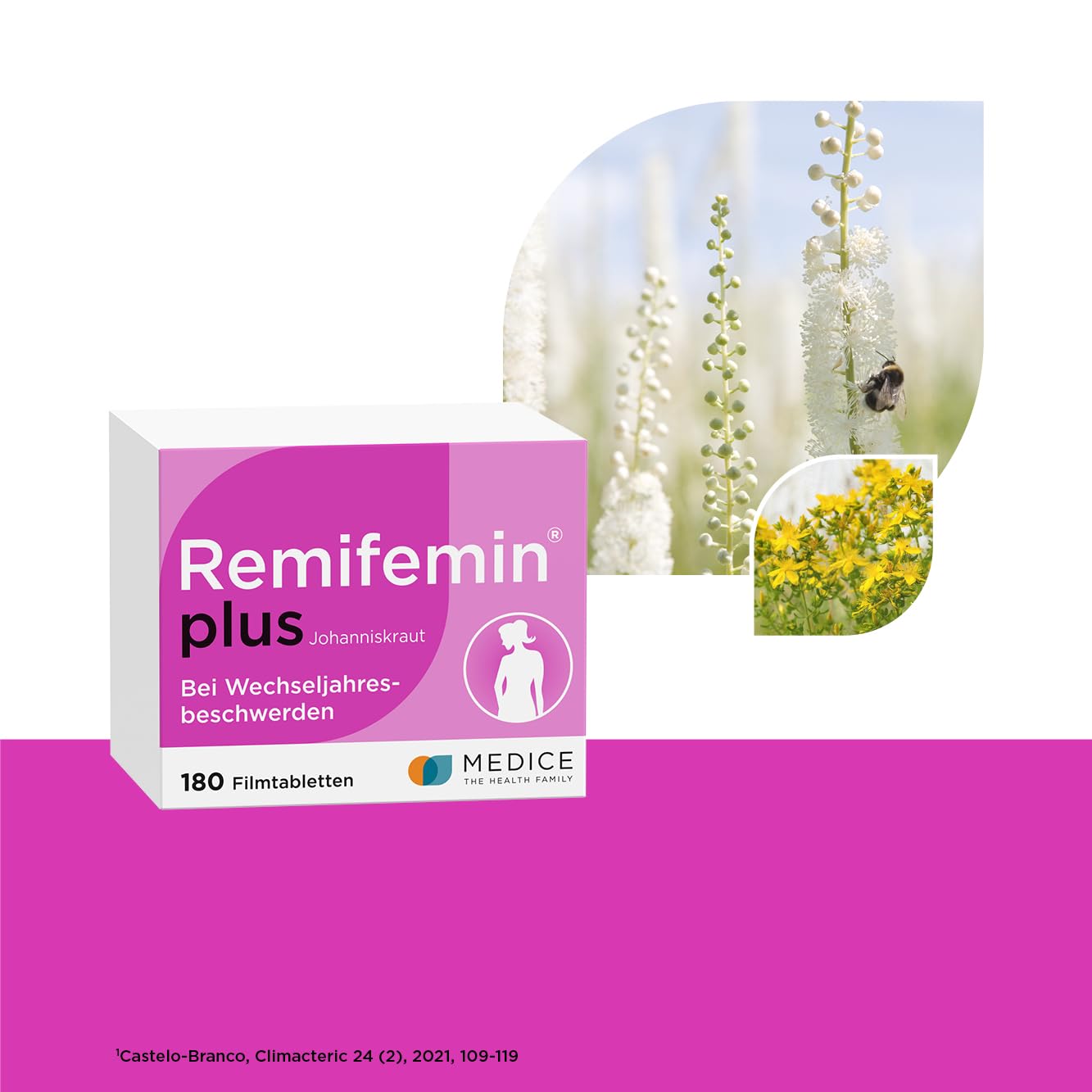 Remifemin plus Johanniskraut 180 Tabletten - Medikament für Wechseljahre - bei starken & betont seelischen Wechseljahresbeschwerden - hormonfrei - pflanzliches Arzneimittel