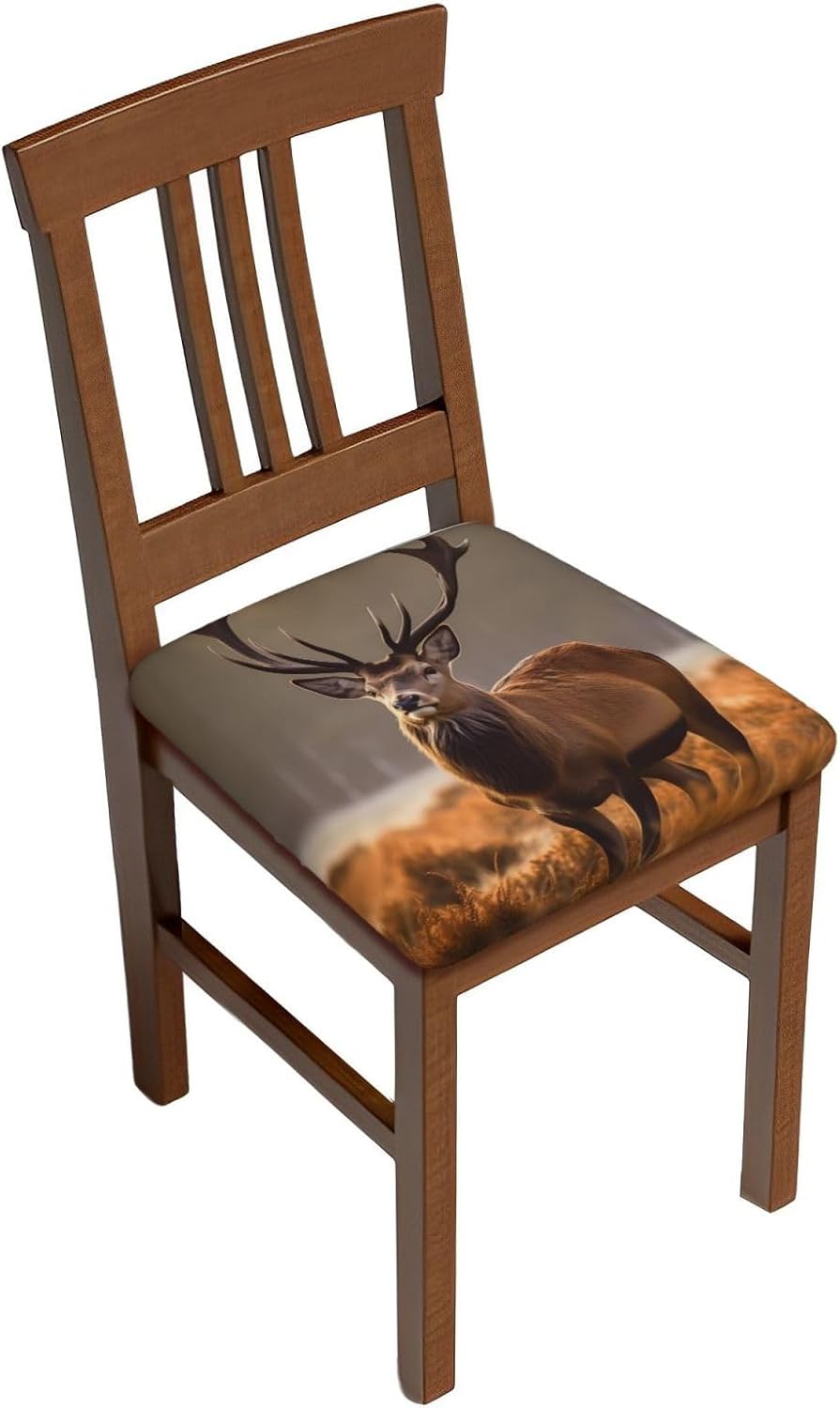 Set of 6 Removable Chair Seat Covers for Dining Room, Autumn Grass Deer Stretchable Office Kitchen Chair Slipcovers Cushion Protector Fall Animal Furniture Decor, 16.9x16.9 Inches