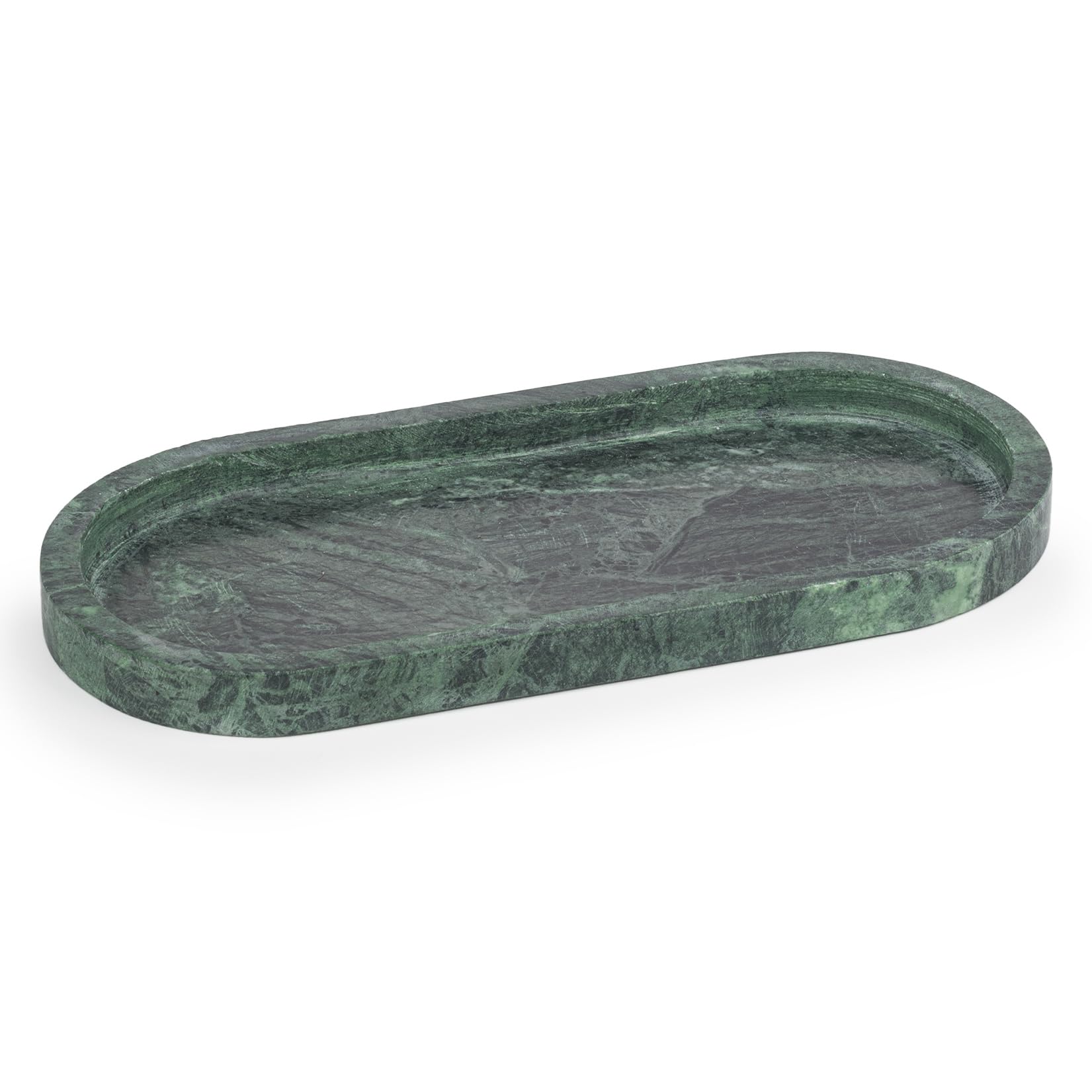 Ehc Green (25 X 11.5 X 2 Cm) Natural Marble Bathroom Vanity Tray - Oval, Green, 25 X 11.5 X 2 Cm - Countertop Sink Storage Organiser For Cosmetic, Perfume, Home Decor