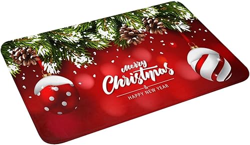 Miniatura 4 de Tapete de baño de Navidad para baño, bola de año nuevo, ramas de abeto, alfombra roja de espuma viscoelástica, antideslizante, alfombra pequeña,