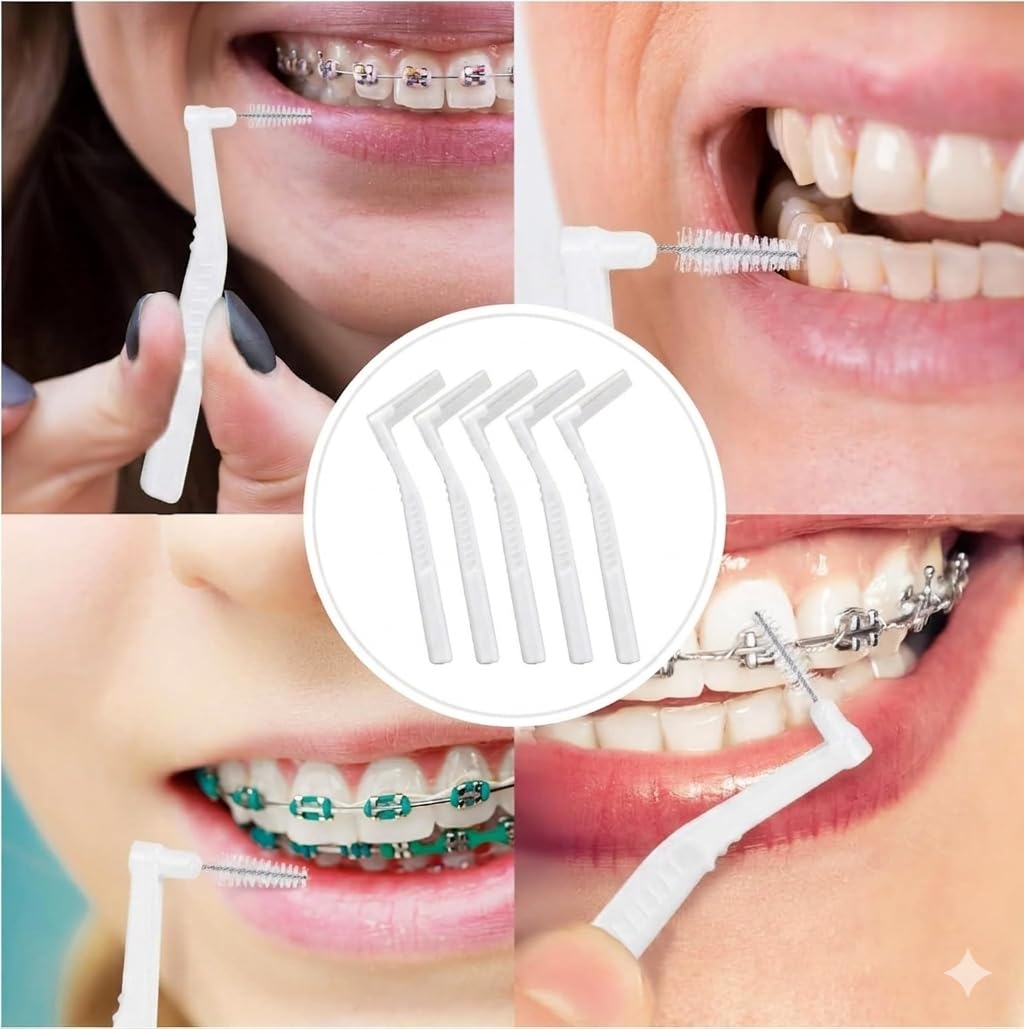 Hannah L-Shaped Diş Arası Fırçası 10 Adet Beyaz Renk Arayüz Fırçası Seti 0.4 mm Diş Bakımı Diş Arası Temizleme