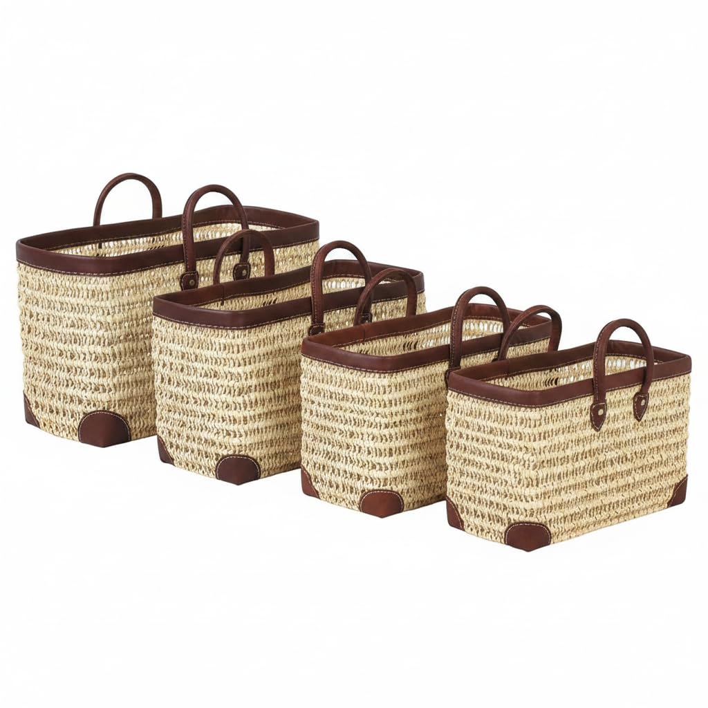 Cabas en palmier avec finitions cuir véritable par Aubry Gaspard