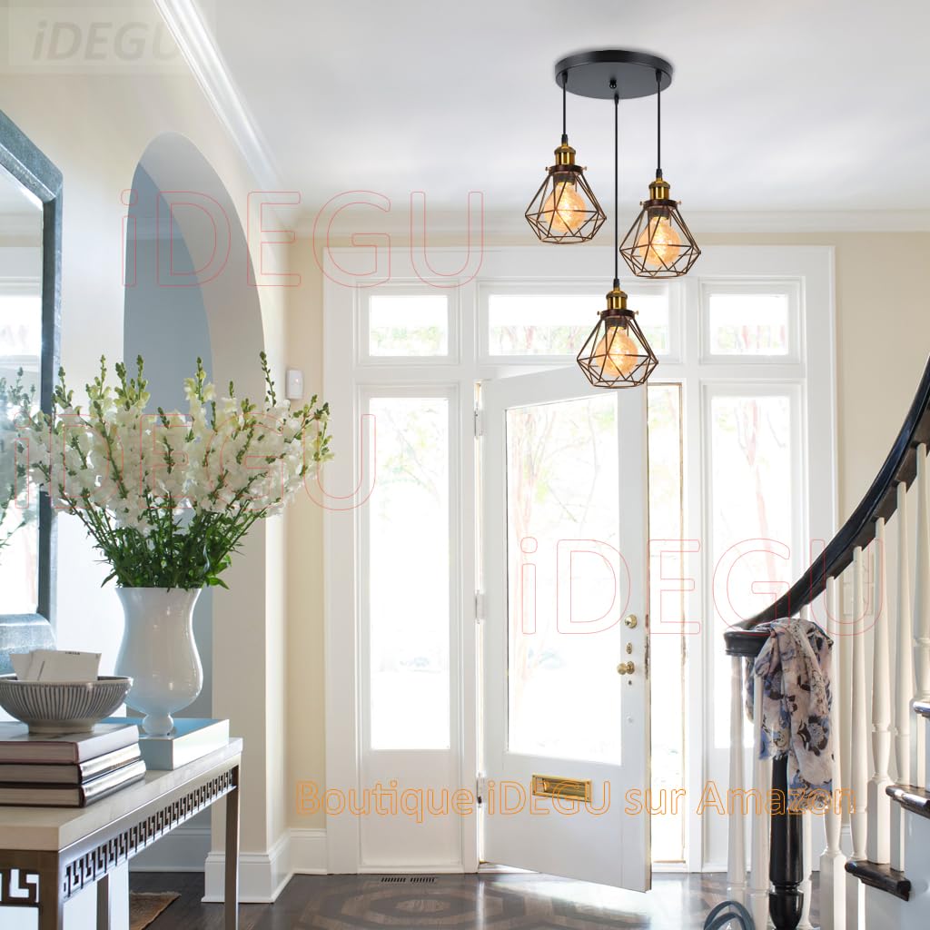 iDEGU 3 Lights Vintage Ceiling Pendant Light Fitting - Image 2
