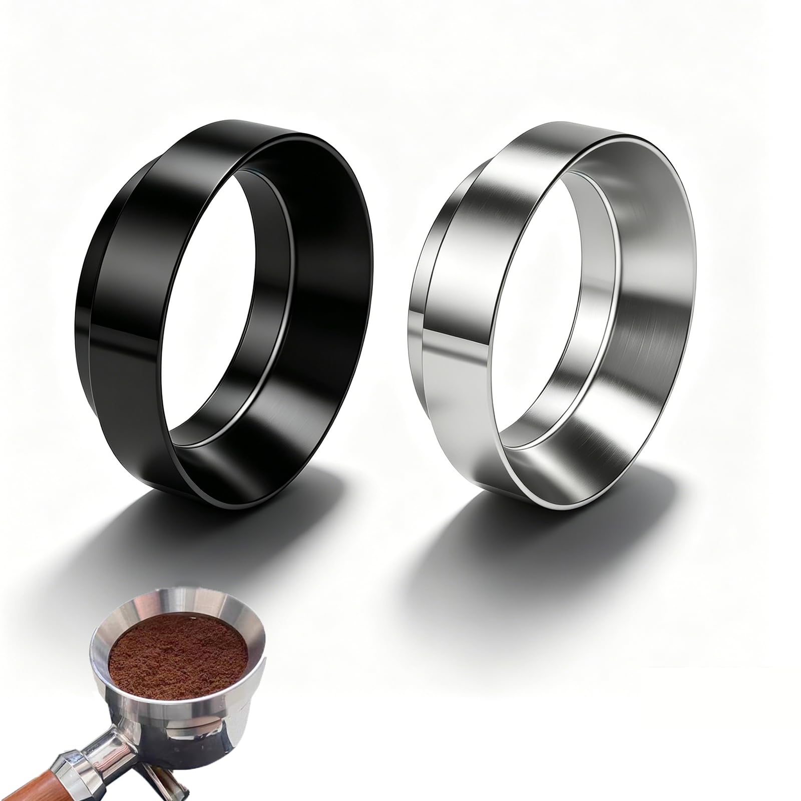 2-Piece Portafilter Dosing Ring Set, Black and Silver Espresso Dosing Funnel Coffee Machine Accessories for Mess-Free Grinding-image-33