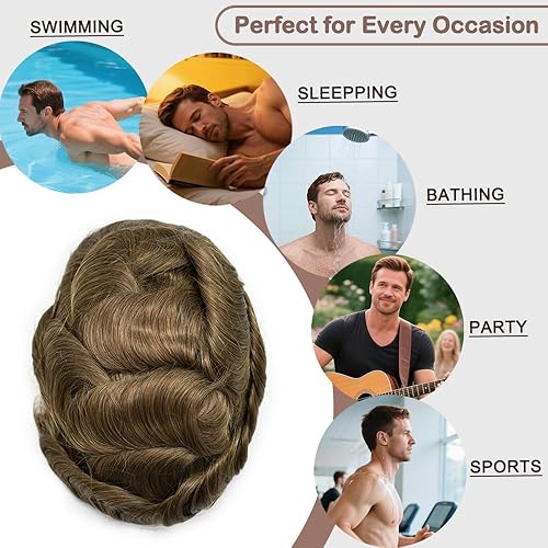 Miniatura 5 de LYRICAL HAIR Toupee - Peluca de cabello humano de aspecto natural para hombre, con encaje fino y mono, sistema de cabello de repuesto para hombre,