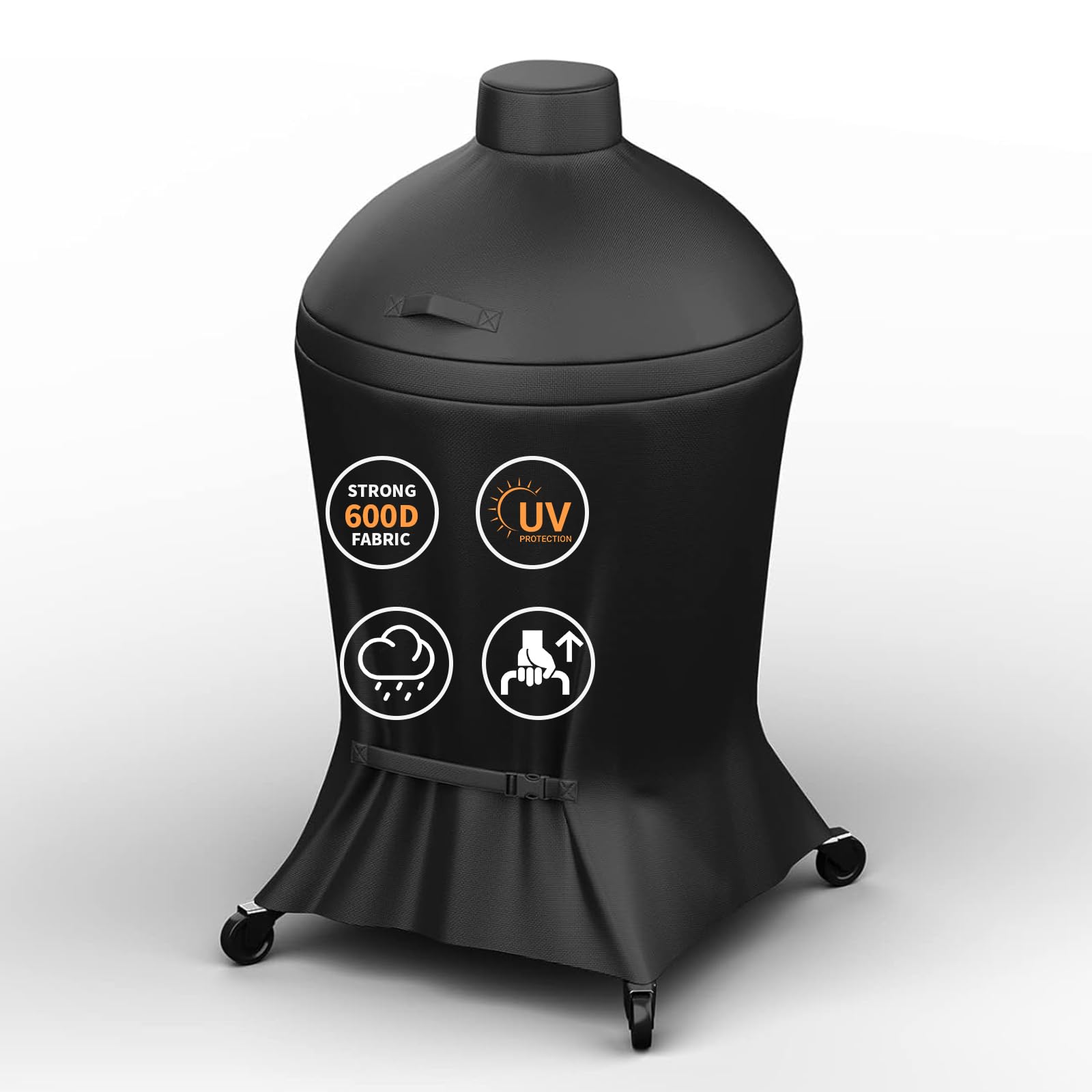 Grisun Grill Cover for Kamado Joe Classic Joe 18 inch Grill, Anti-Fade Waterproof, for Large Big Green Egg and Char-Griller, Replacement Cover for KJ-GC23BWFS, Special Zipper Design, Black