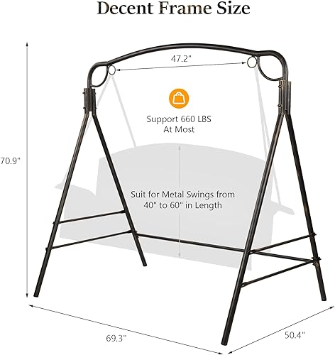 Miniatura 5 de VINGLI Soporte de columpio de metal mejorado para porche con acabado de bronce antiguo, marco de columpio de acero resistente de 660 libras con