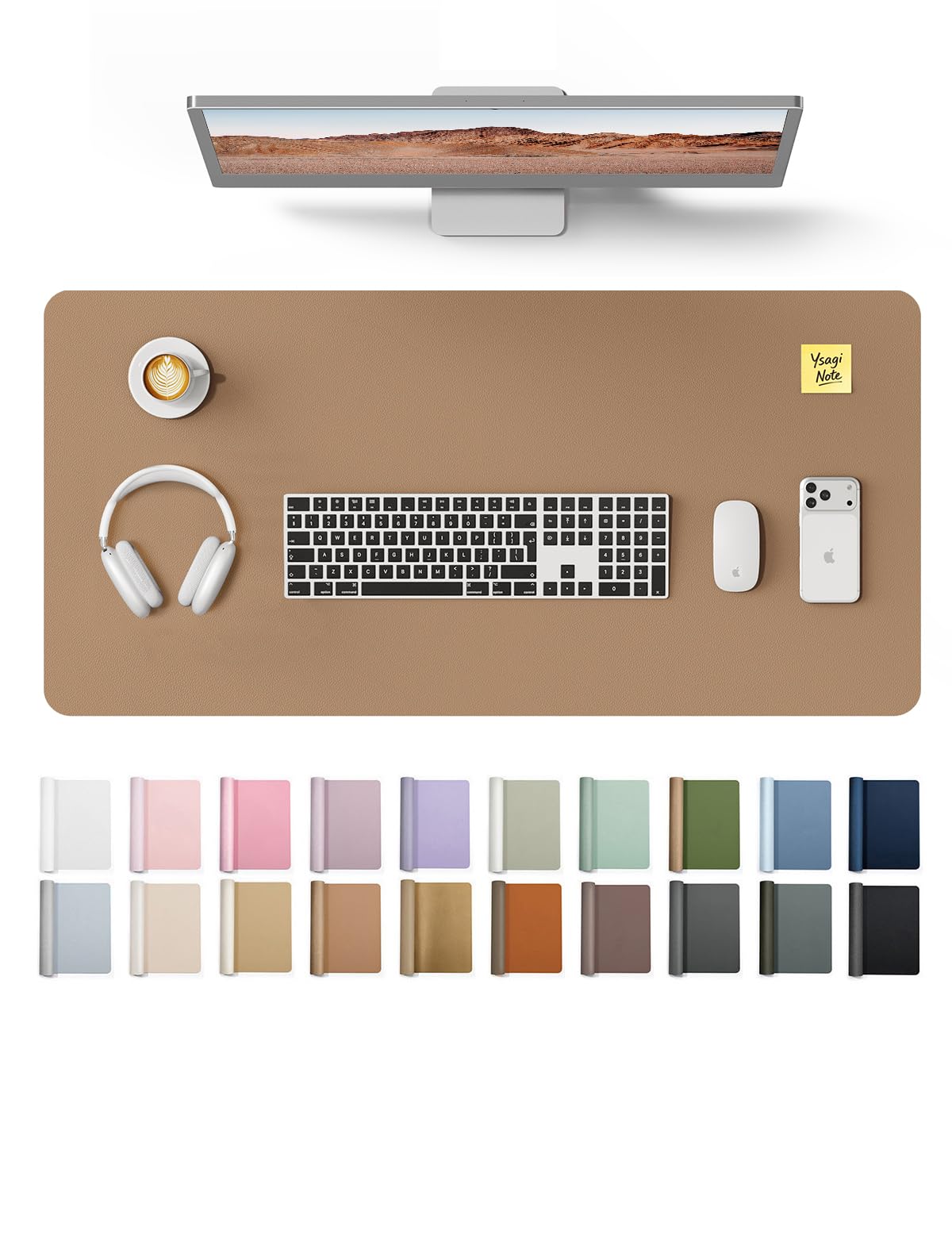 YSAGi Desk Protector&Blotter, Non-Slip Waterproof Leather Mouse Pad | Shields Scratches, Stains, Spills, Heat & Scuffs; Suede Non-Slip; Easy-Clean; Comfy Writing/Typing, 31.5" x 15.8",Khaki Khaki 31.5" x 15.8"