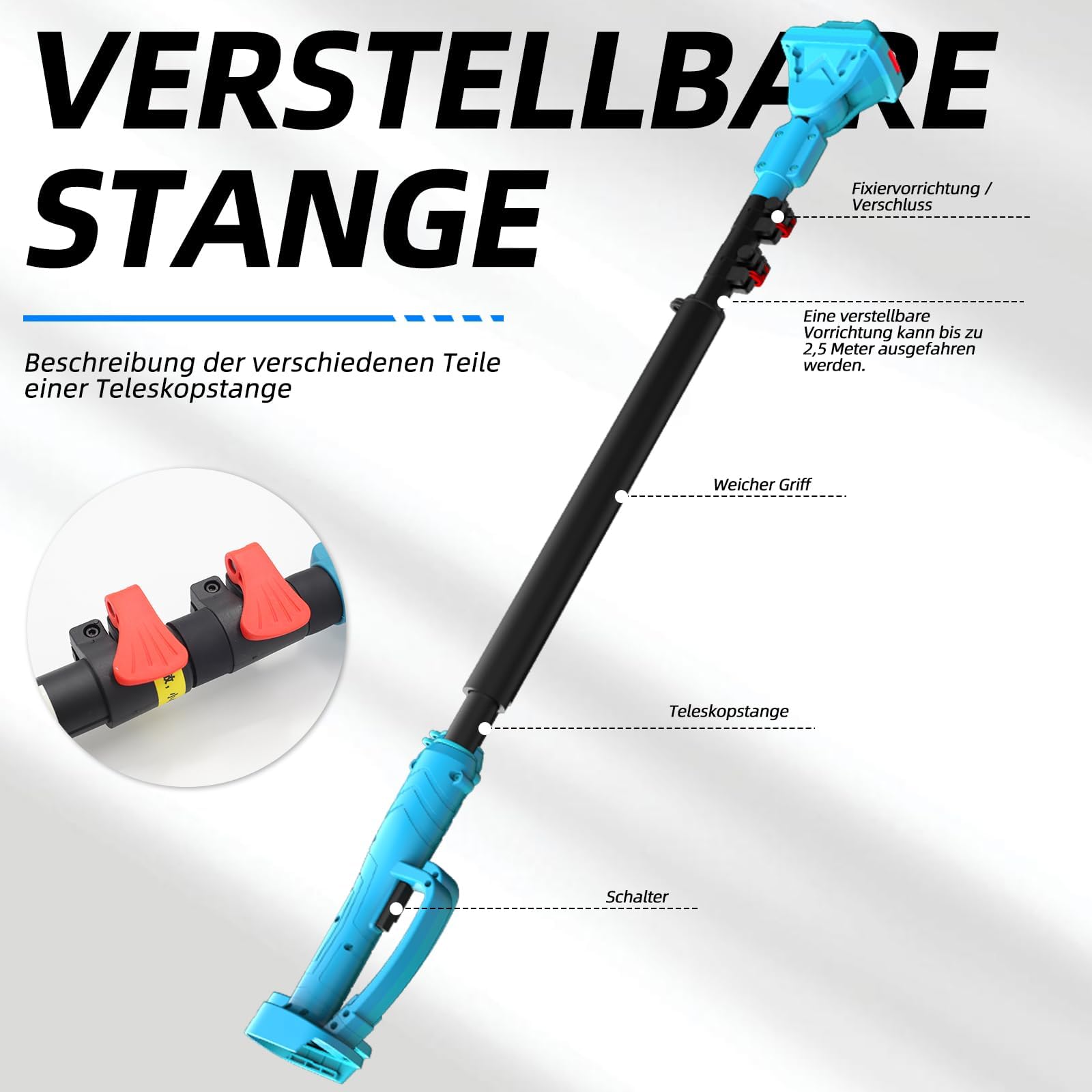 Batterie 4 en 1 - Mini tronçonneuse de 15,2 cm avec télescopique de 2,5 m + sécateur électrique de 35 mm, hauteur de travail jusqu'à 4,6 m, avec 2 piles de 21 V incluses - Idéal pour l'entretien des