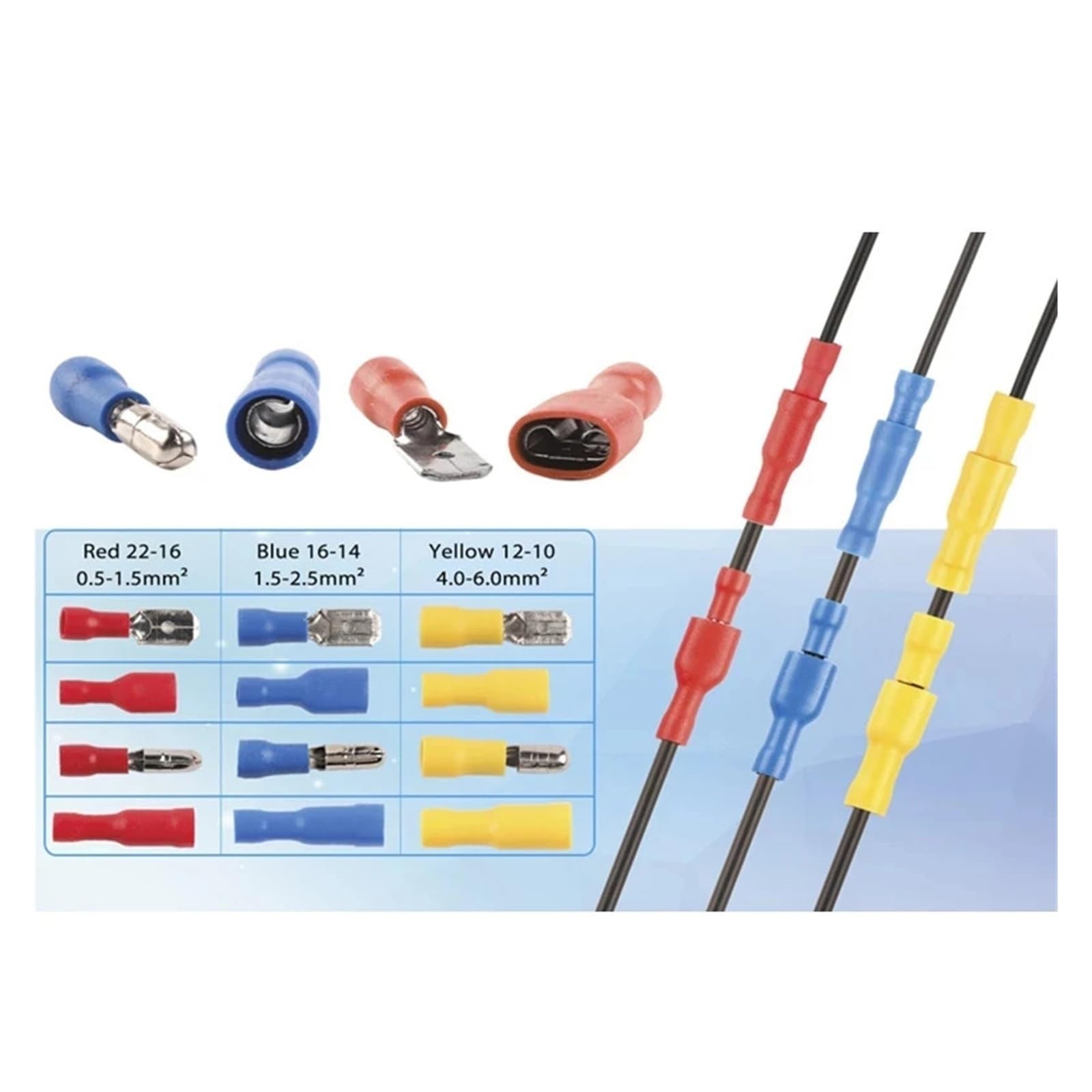 240 Stück/Box, gemischte Packung, verschiedene isolierte Bullet/Spade Butt