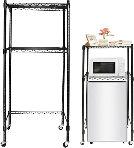 Vista 8 de Podoy Mini estante de 2 niveles para nevera, ajustable sobre mini refrigerador y soporte para microondas, mini estante organizador multiusos