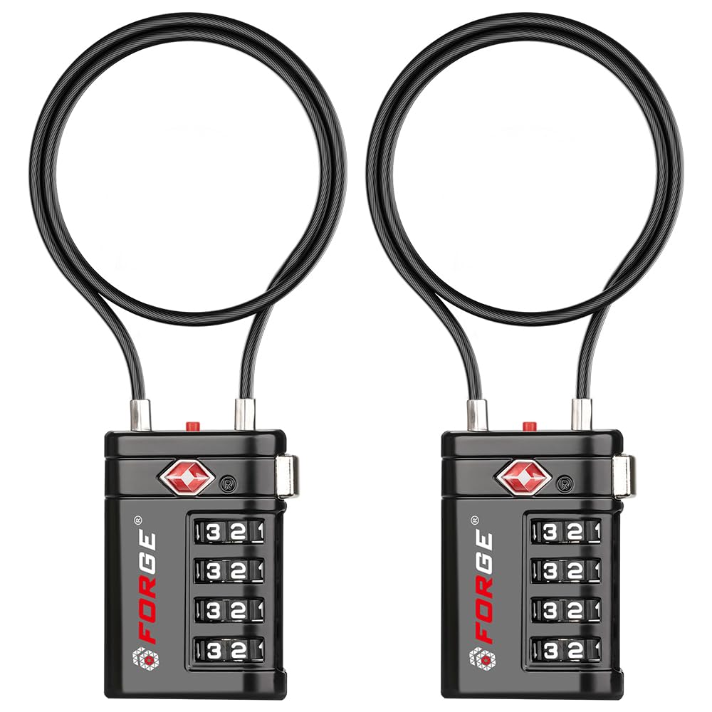 Forge Open Alert TSA Approved Luggage Locks, 2 15'' Cable Lock