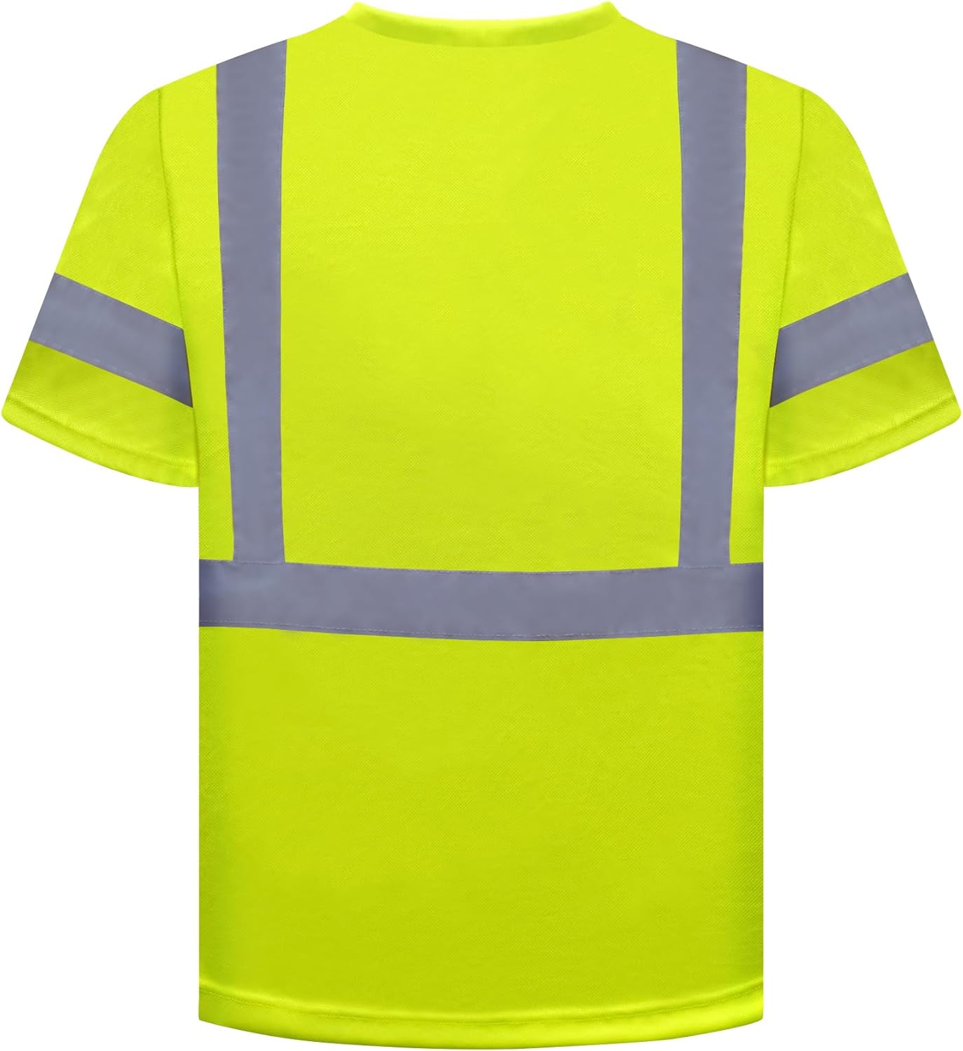 VOGRYE High Visibility Quick Dry Safety T-Shirts with Reflective Strips, Mesh Pocket, Short Sleeve, Class 2, Lime