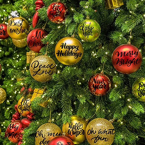 Chinco CHINCO-72 24 Pcs Christmas Words Vinyl Decals Holiday Letter Greeting Sticker Christmas Ball Bottle Decal Black Words Ornament Sticker Farmhouse Window Stickers thumb #3