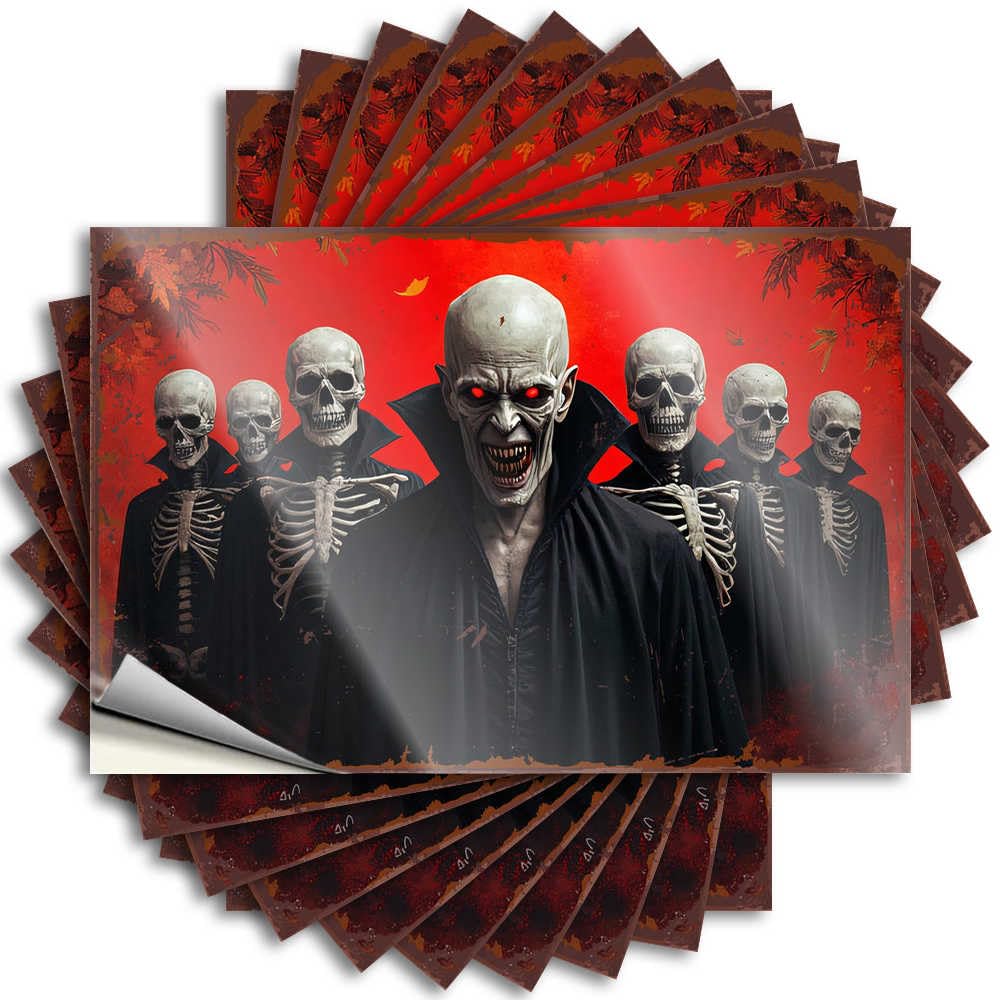 Play Room Decorations Door Stickers - Happy Halloween Spooky Halloween Skulls Tall Durable Sticker Easy Apply for Student Decor(6X9CM)