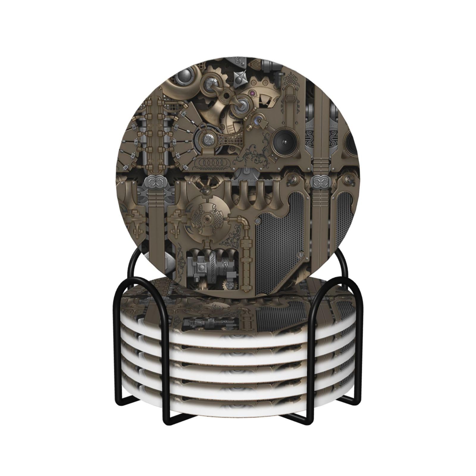Steampunk Mechanical Gears 6 Pcs Ceramic Coasters With Holder,Drink Coaster,Home Decor Beverage Coasters Bar Coasters
