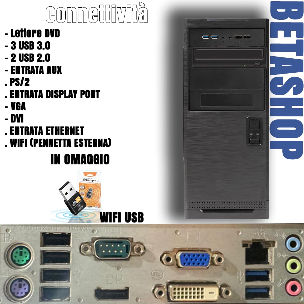 Micro-ATX PC Fisso Desktop NUOVO • Cpu intel core i7-6700 • 32GB RAM DDR4 • 1TB SSD • Windows 11 Pro • WiFi • Office 365 • Pronto All'Uso • USB 3.0 • DVD • HDMI