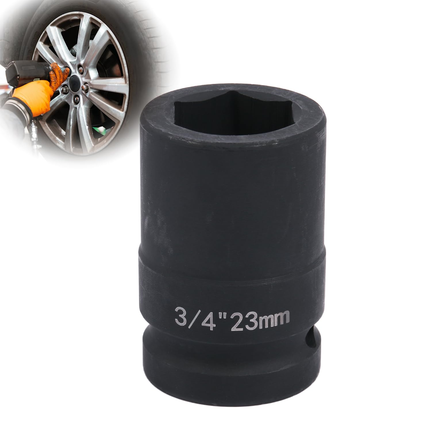 Deep 6-Point Impact Socket 3/4" Drive 23mm,Chrome Molybdenum Steel, Anti-Rust Metric Hex Socket for Car Repairs and Impact Wrench