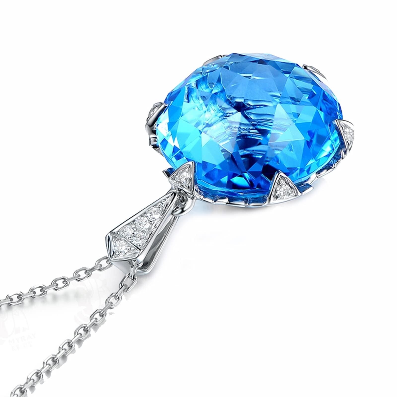 Echtgold Kette mit Anhänger Damen, Halskette Anhänger Gold Weißgold Rund mit Topas 15ct Halsketten mit Anhänger