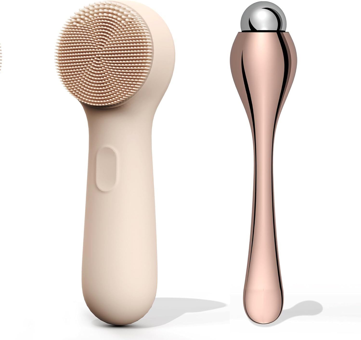 NågraCoola CLIE 2.0 Silicone Face Scrubber, Facial Cleansing Brush, Rechargeable, Waterproof Face Scrub Brush for Deep Cleansing, Exfoliating, Massage, with Eye Roller, for Women and Men - Oat Linen
