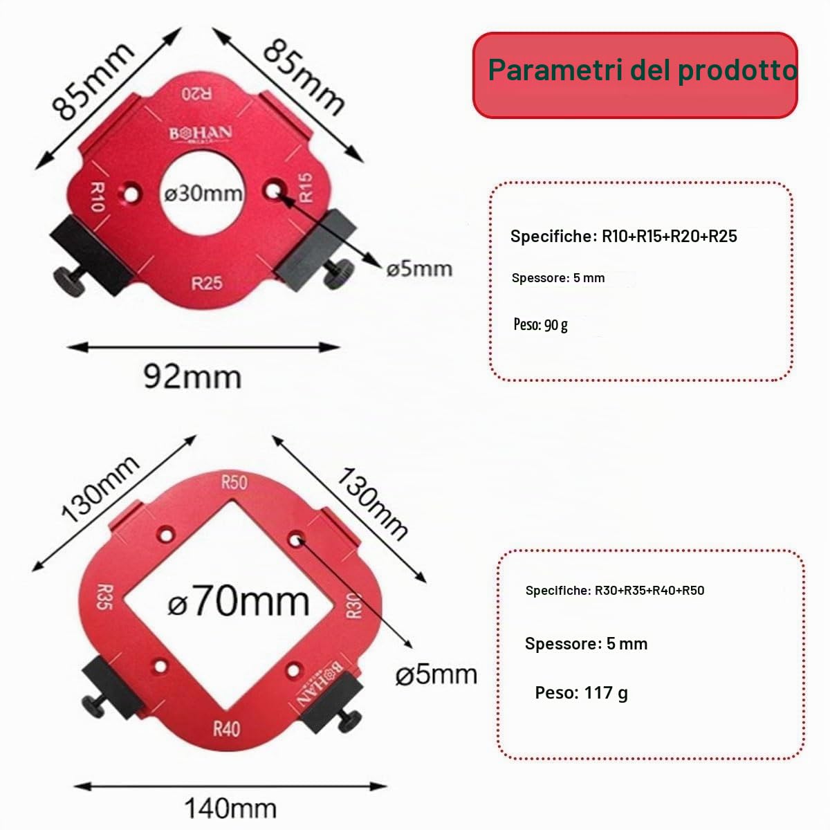 2 pezzi di Maschera per Fresatrice per Raggi, Maschere per Fresatrice per Legno, per Lavorazione del Legno R10 R15 R20 R25 R30 R35 R40 R50 Modelli di Fresatura a Raggi