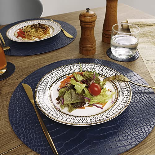 Sets de table ronds en cuir bleu imperméables de 33 cm faciles à entretenir - 7