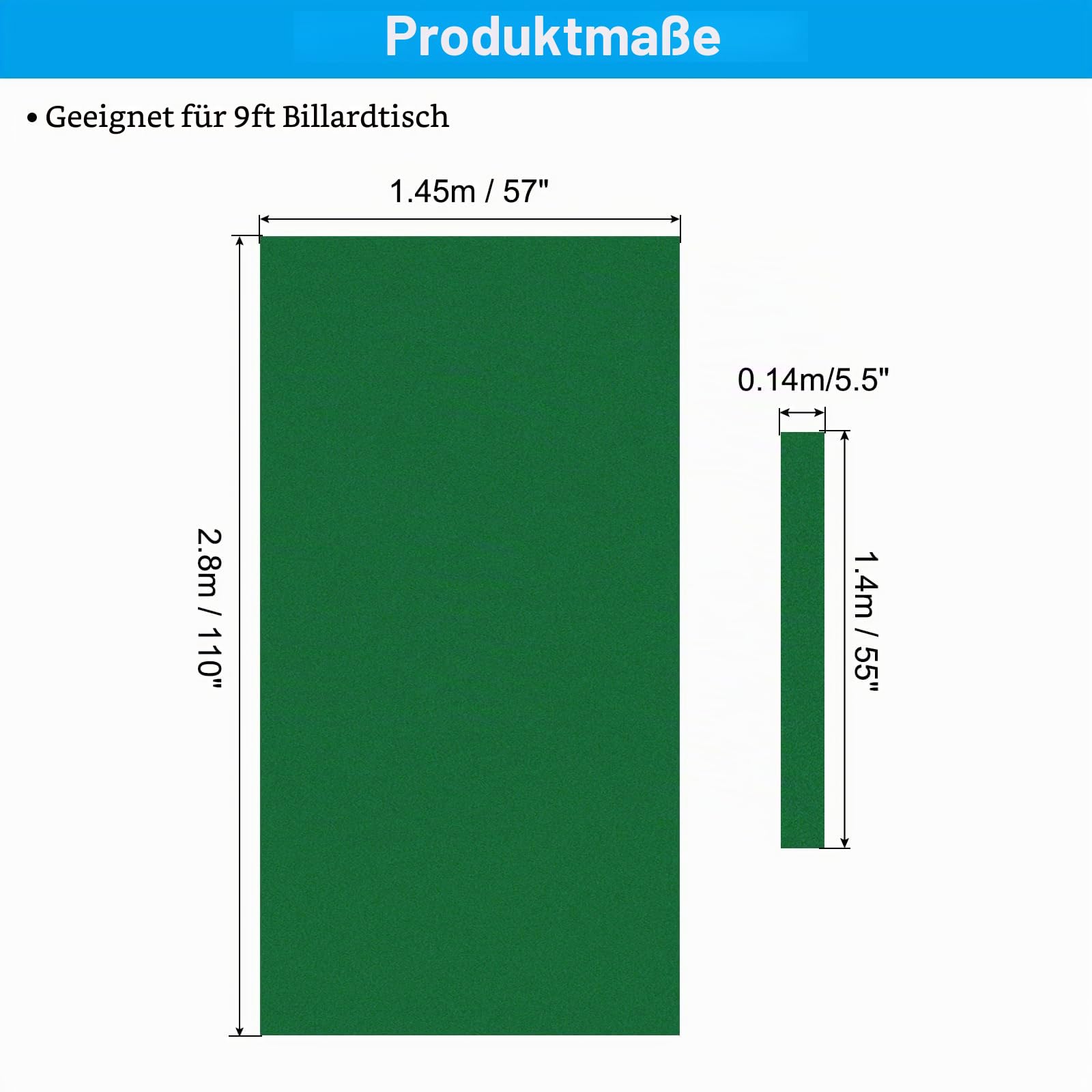 PATIKIL Billardtuch Professionelles Pooltischfilz mit Filzstreifen, Snooker Tuch Filz Billardschutz Ersatz Zubehör für Indoor Billardtisch Billard Zubehör Bars Clubs