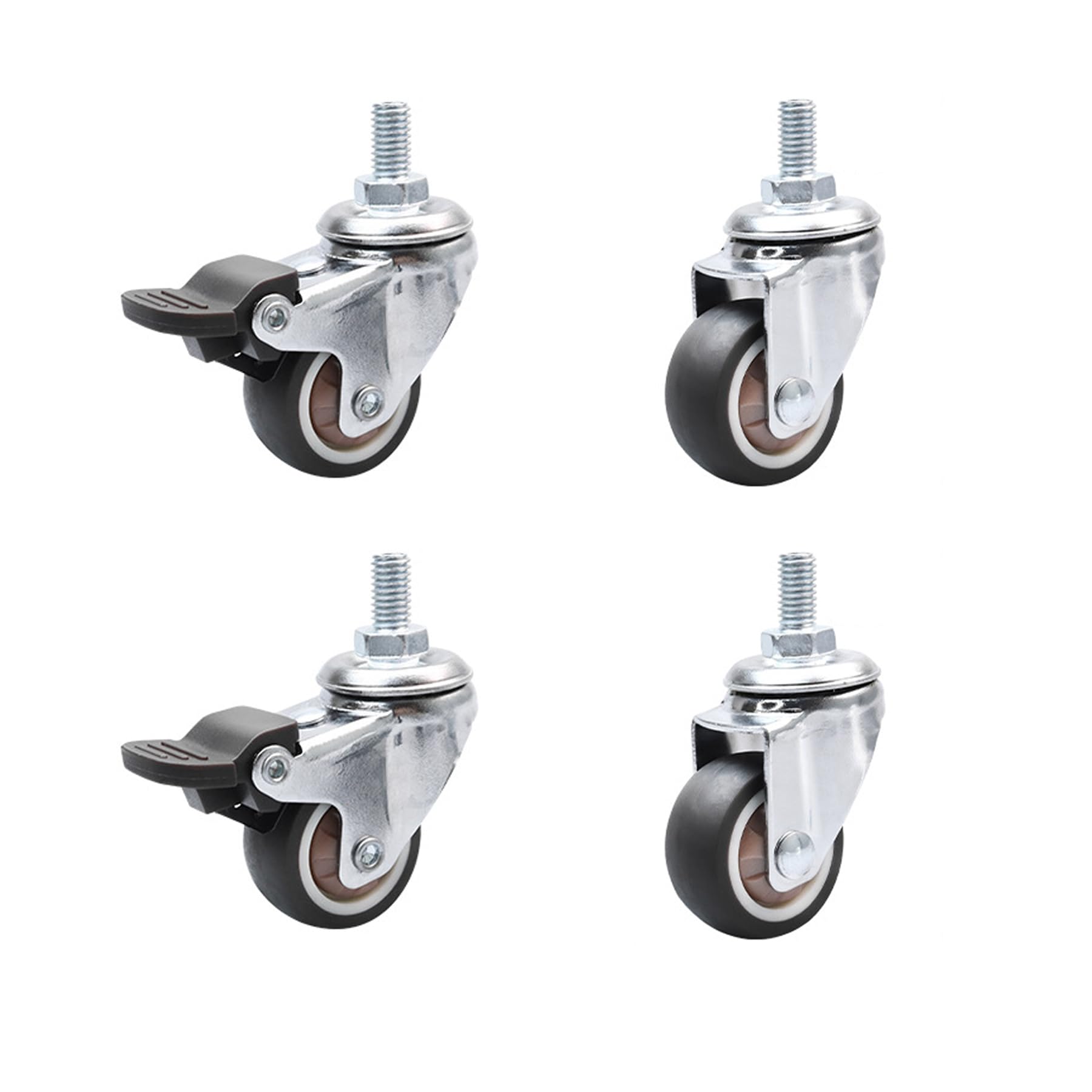 Swivel Castors for Furniture M8 Furniture Castors, Small, 2 Wheels with Brakes and 2 Without Brakes, 360° Rotatable
