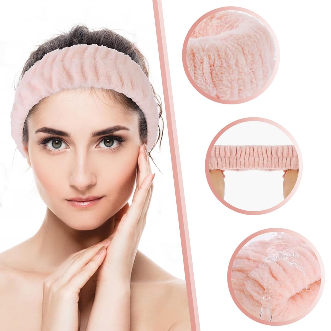 3 Pz Fascia Capelli Spugna Fascia Spa con Braccialetto per il Trucco, Polsini Skincare Spa, Skincare Accessori in Microfibra, Fascia Capelli Donna Trucco, per Lavaggio Viso, Doccia, Terme(Grigio