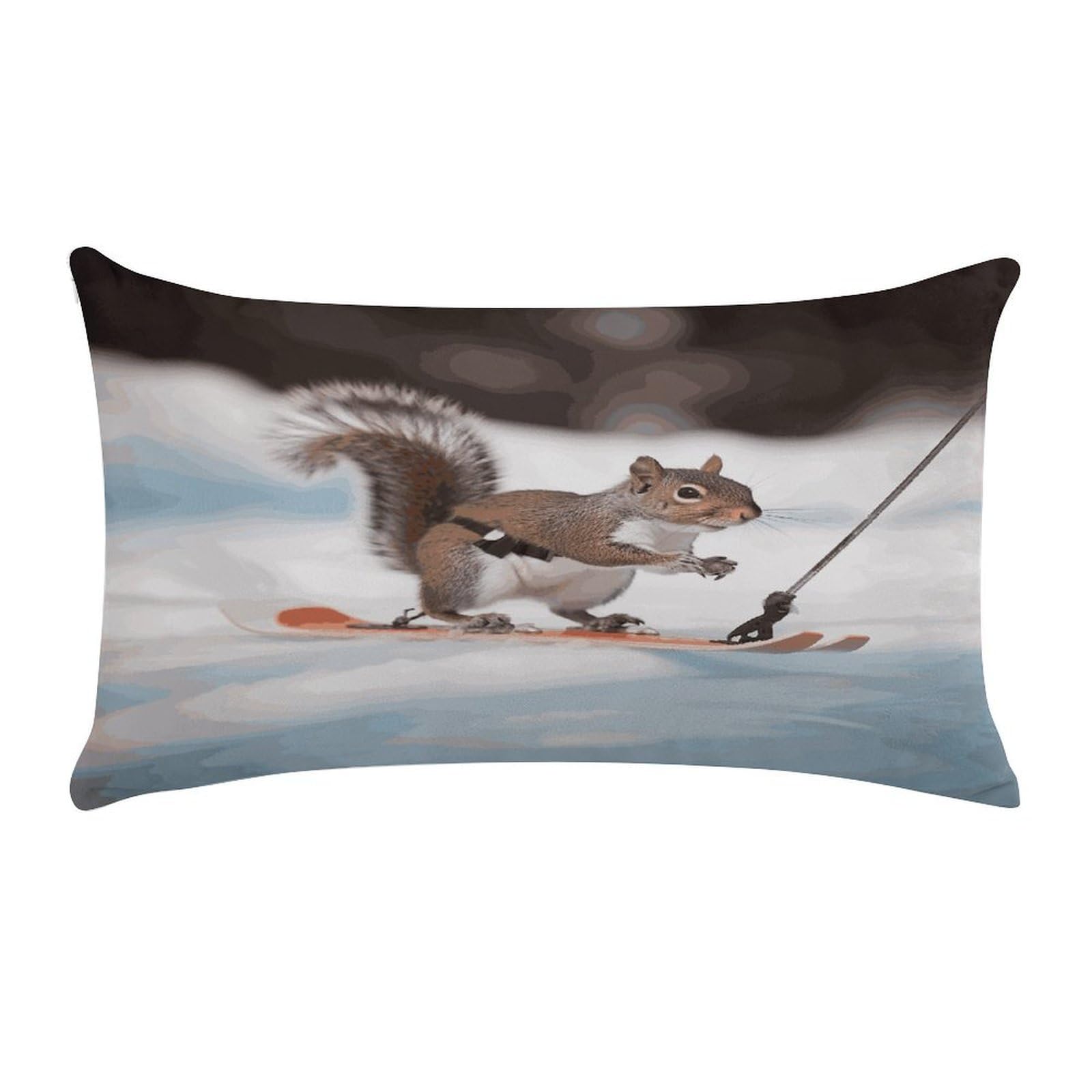 LDGSUPH Skiing Squirrel Throw Pillow Cover with Zipper Long Throw Pillow Case Anti-Fading Pillow Protector Super Soft Decorative Cushion Case Exquisite Plush Pillowcase12 X 20 in
