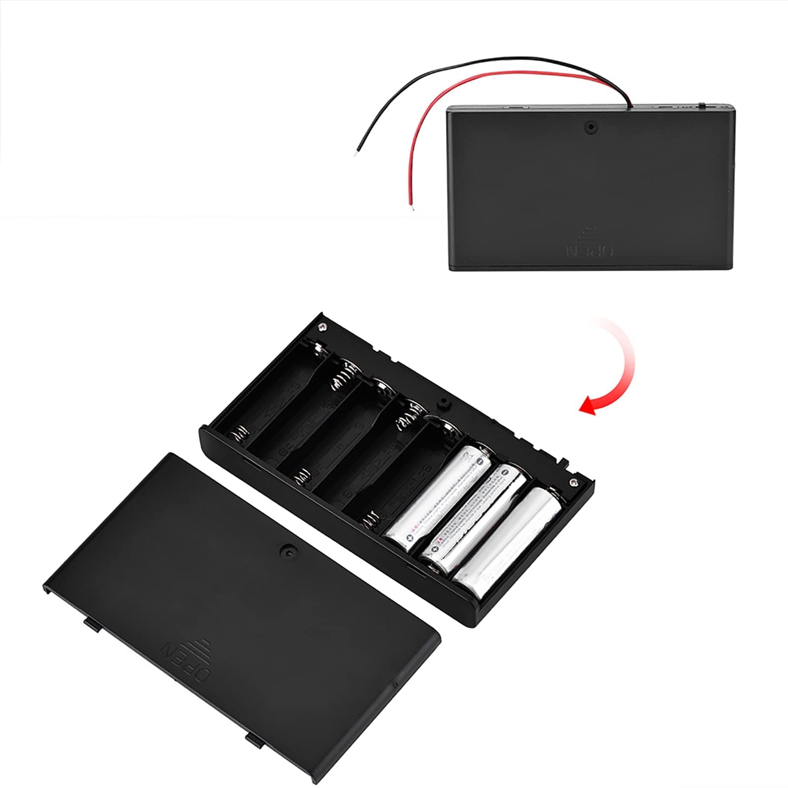 AA Battery Holder, 8-AA Slots Battery Spring Clip Holder Case 12V Battery Pack Plastic Storage Box Flat Series with Connector ON/Off Switch & Cover