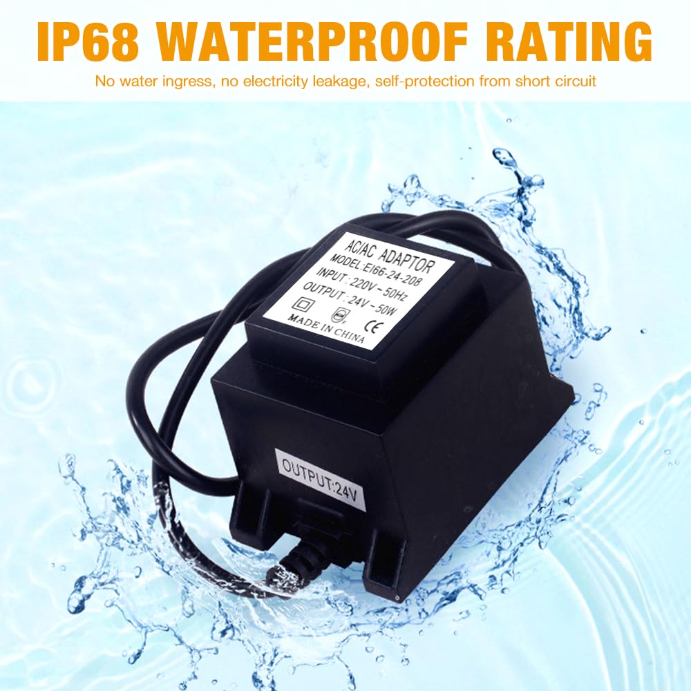 Trasformatore LED 24 V AC/AC,IP68 Impermeabile Trasformatore per Illuminazione LED e Pompe per Laghetto