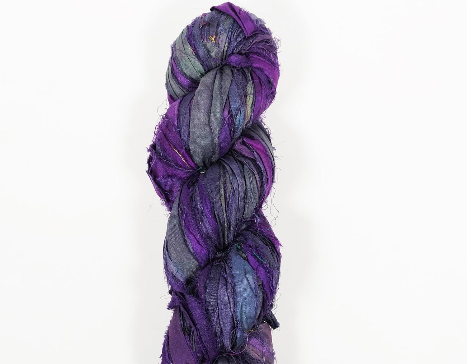 300g Recycled Sari Silk Ribbon Yarn | Pack of 3 Upcycled Silk Skeins | Handcut & Hand Joined Ribbon for Crochet, Macramé, Weaving, Knitting, Jewelry Making & Fiber Art | Purple
